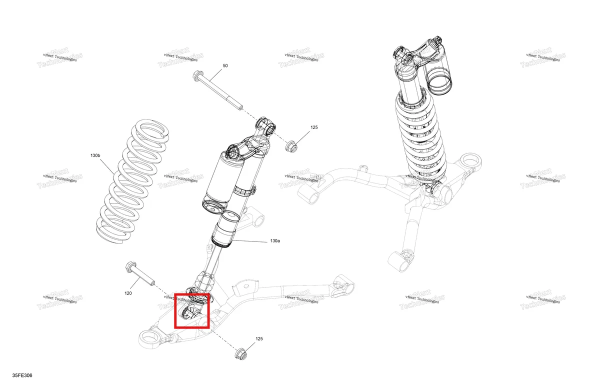 Деталь 706206132 на схеме узла 2025 Can-Am OUT-MAX - 4X4 - LTD - 1000R - 4WSA - Dusty Navy Suspension - Front Shocks