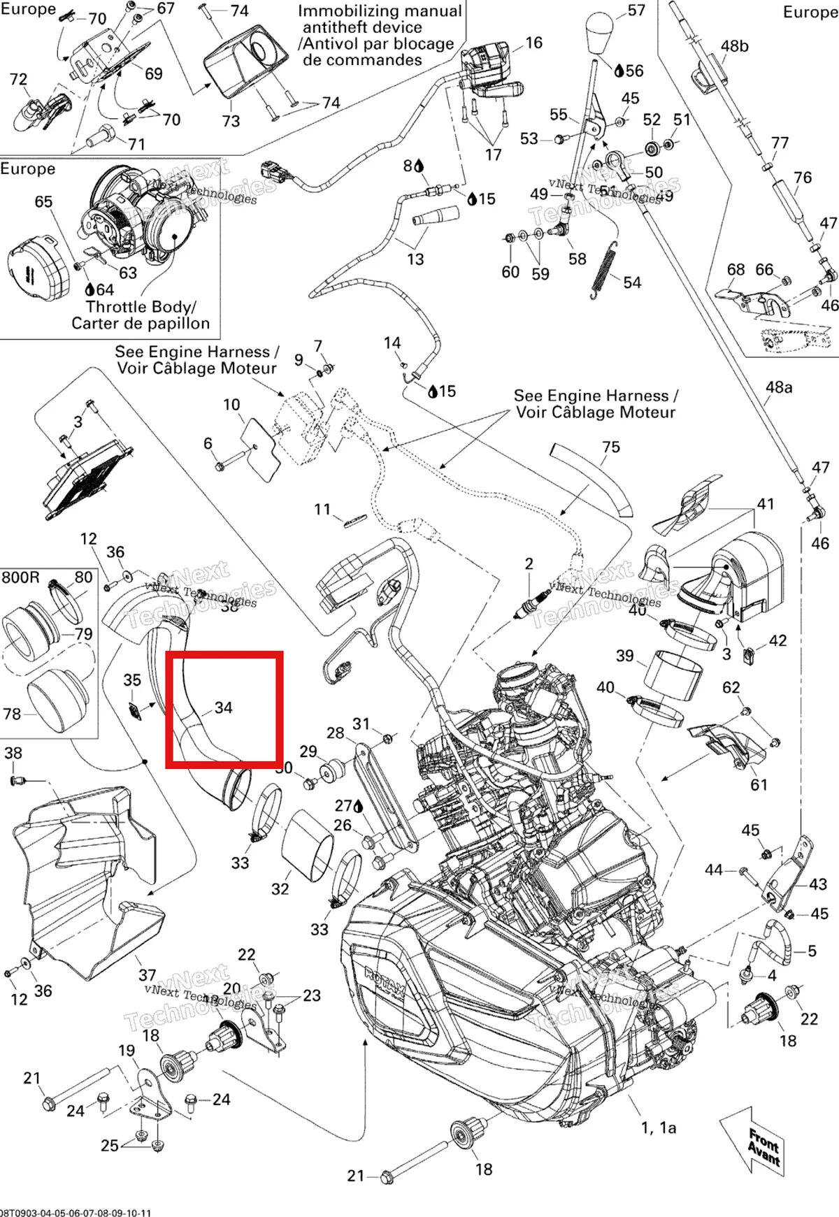 Деталь 706600008 на схеме узла 2009 Can-Am Outlander Max 650 EFI XT Engine And Engine Support