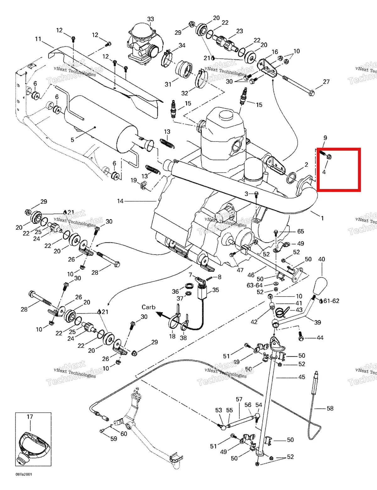 Деталь 707000009 на схеме узла 2000 Can-Am Traxter, 7400/7401 Exhaust System