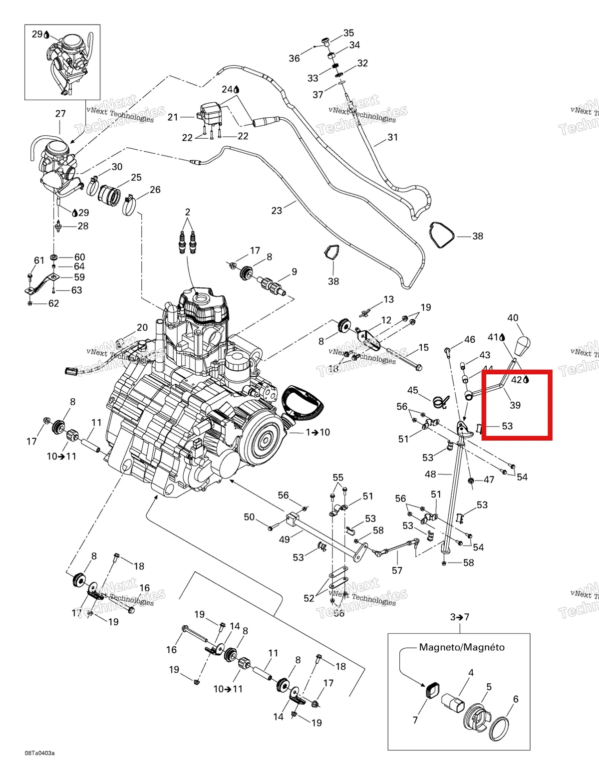 Деталь 707000010 на схеме узла 2004 Can-Am Traxter XL Engine And Engine Support