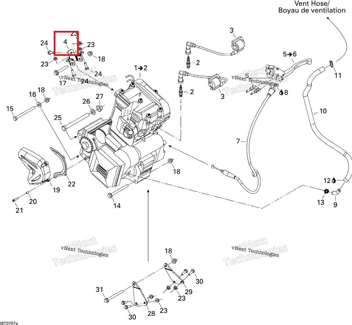 Деталь 707000029 на схеме узла 2007 Can-Am DS 650 X Engine 1