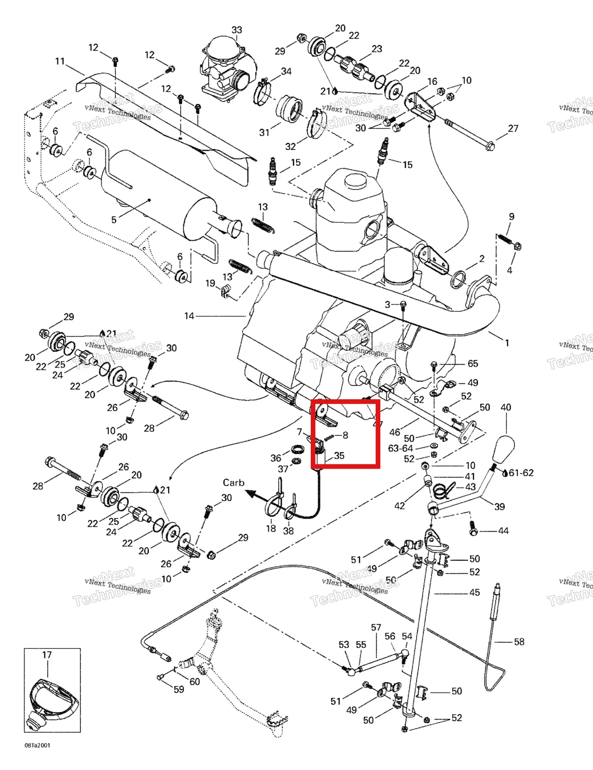 Деталь 707000033 на схеме узла 1999 Can-Am Traxter, 7400/ 7401/7413/7414 Exhaust System
