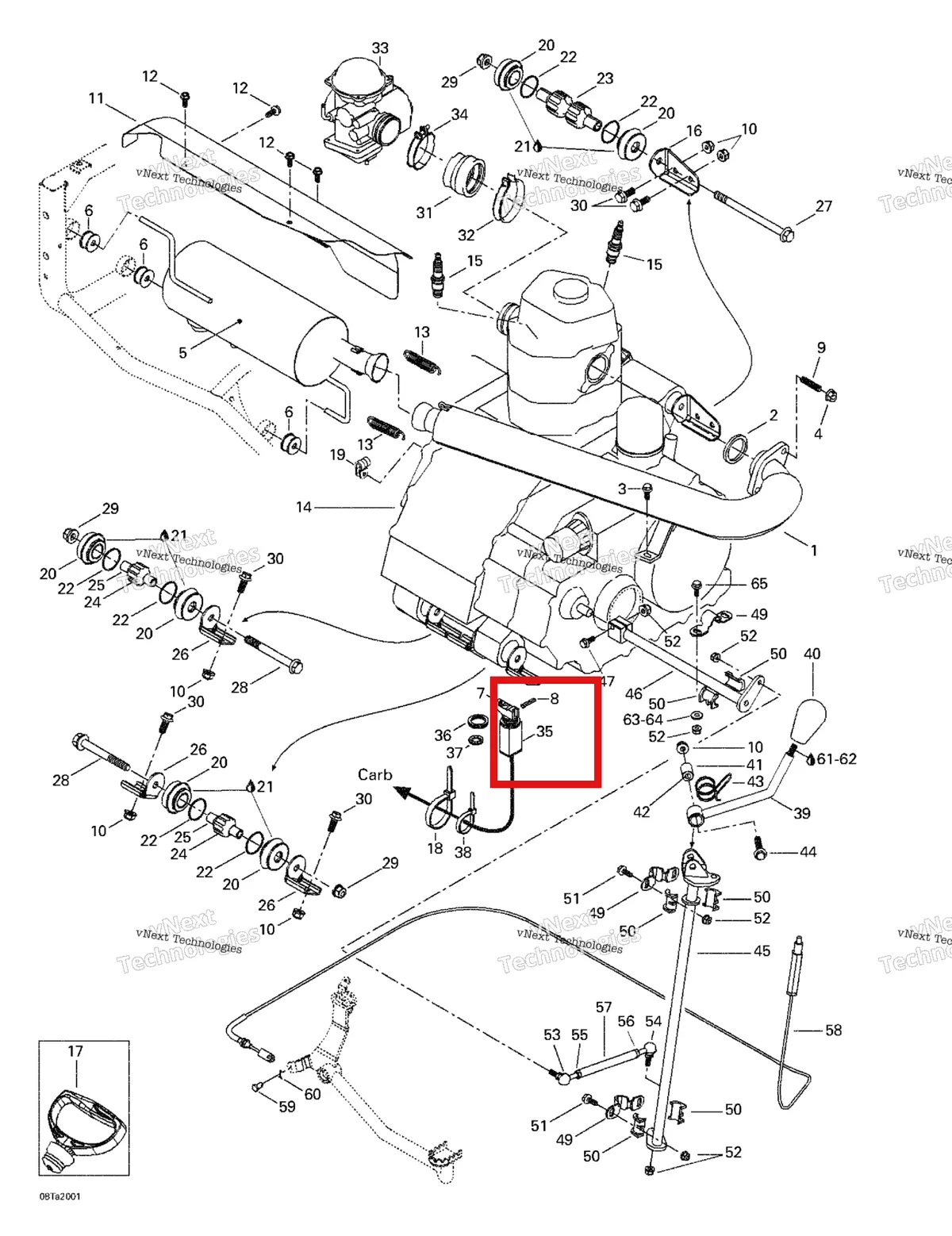 Деталь 707000034 на схеме узла 1999 Can-Am Traxter, 7400/ 7401/7413/7414 Exhaust System