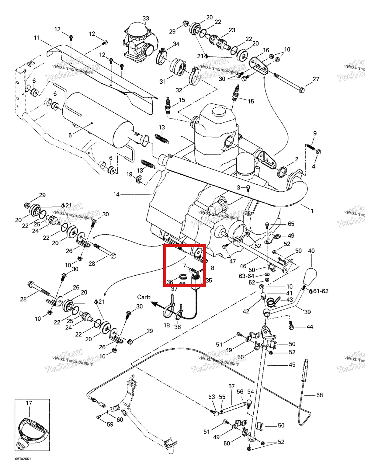 Деталь 707000043 на схеме узла 1999 Can-Am Traxter, 7400/ 7401/7413/7414 Exhaust System