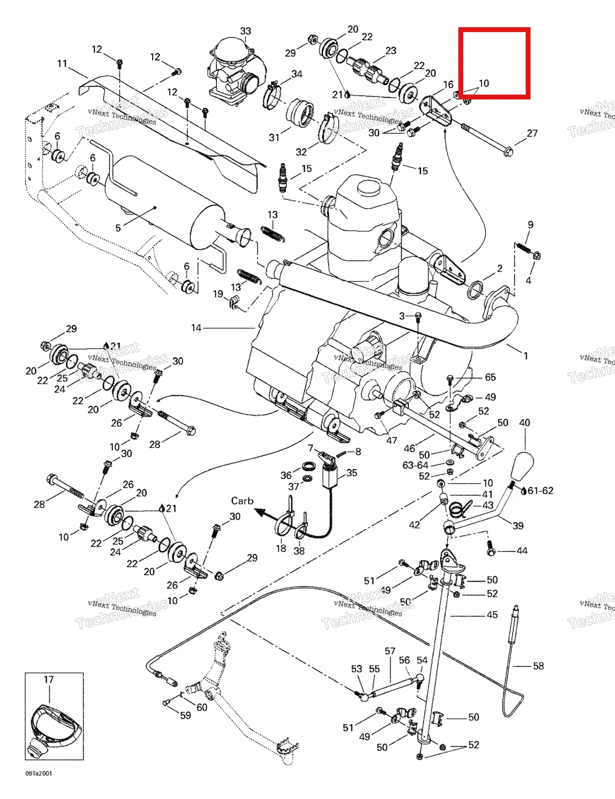 Деталь 707000044 на схеме узла 2000 Can-Am Traxter, 7400/7401 Exhaust System