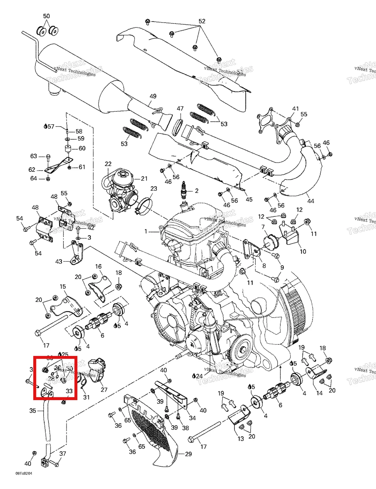 Деталь 707000103 на схеме узла 2002 Can-Am Quest XT Exhaust System