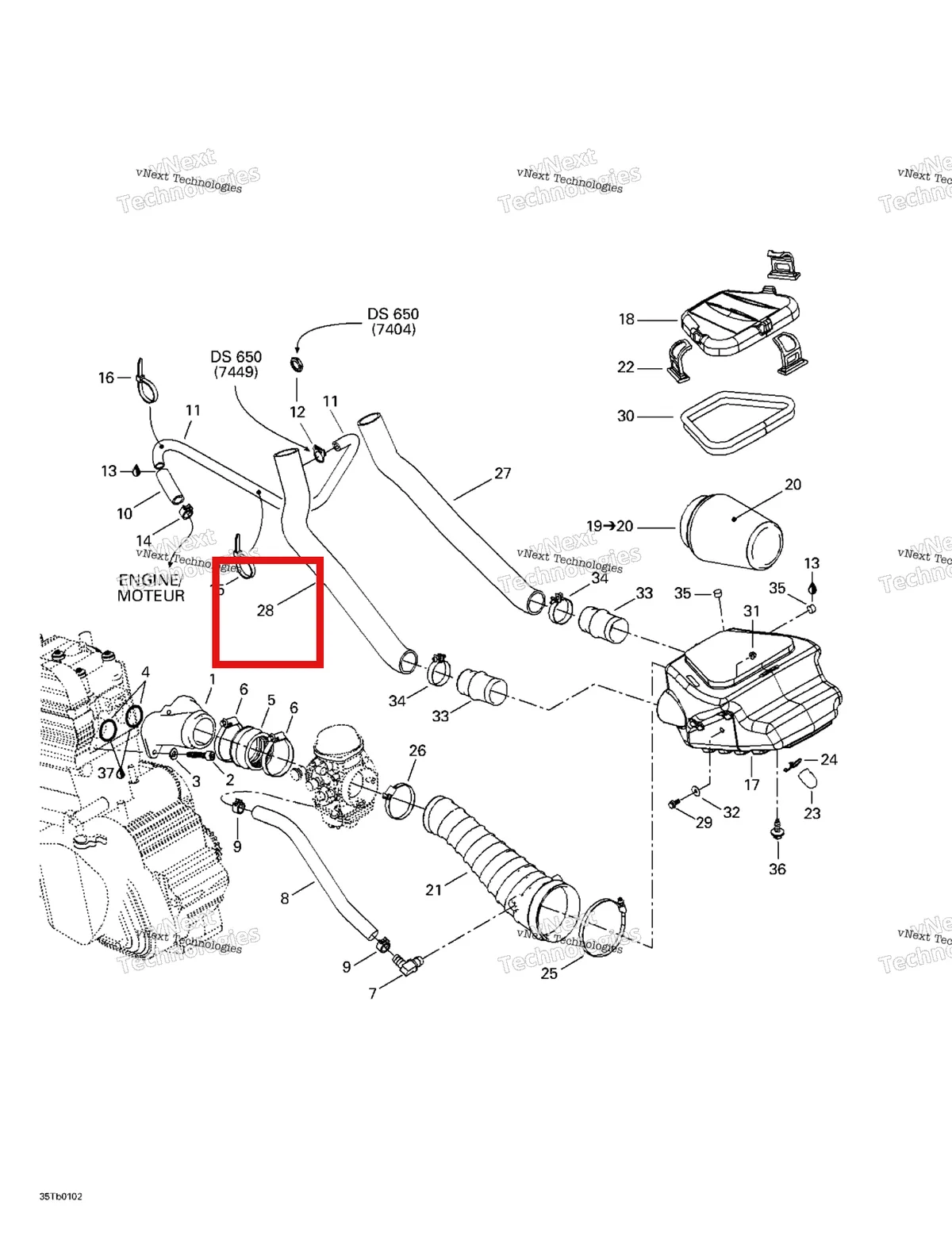 Деталь 707000131 на схеме узла 2001 Can-Am DS 650, 7404 Air Intake System