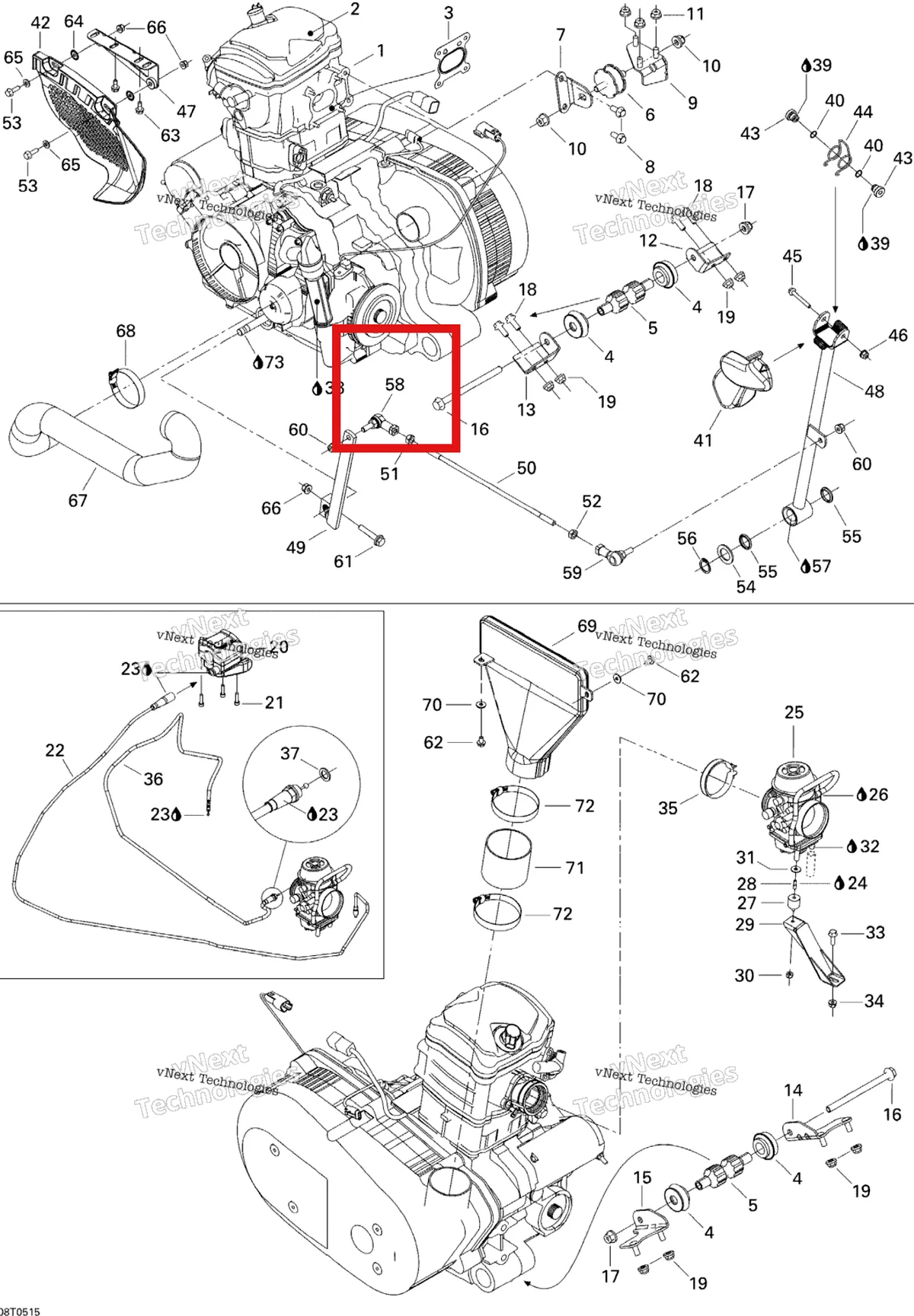 Деталь 707000142 на схеме узла 2005 Can-Am Traxter Max CVT 650 Engine And Engine Support