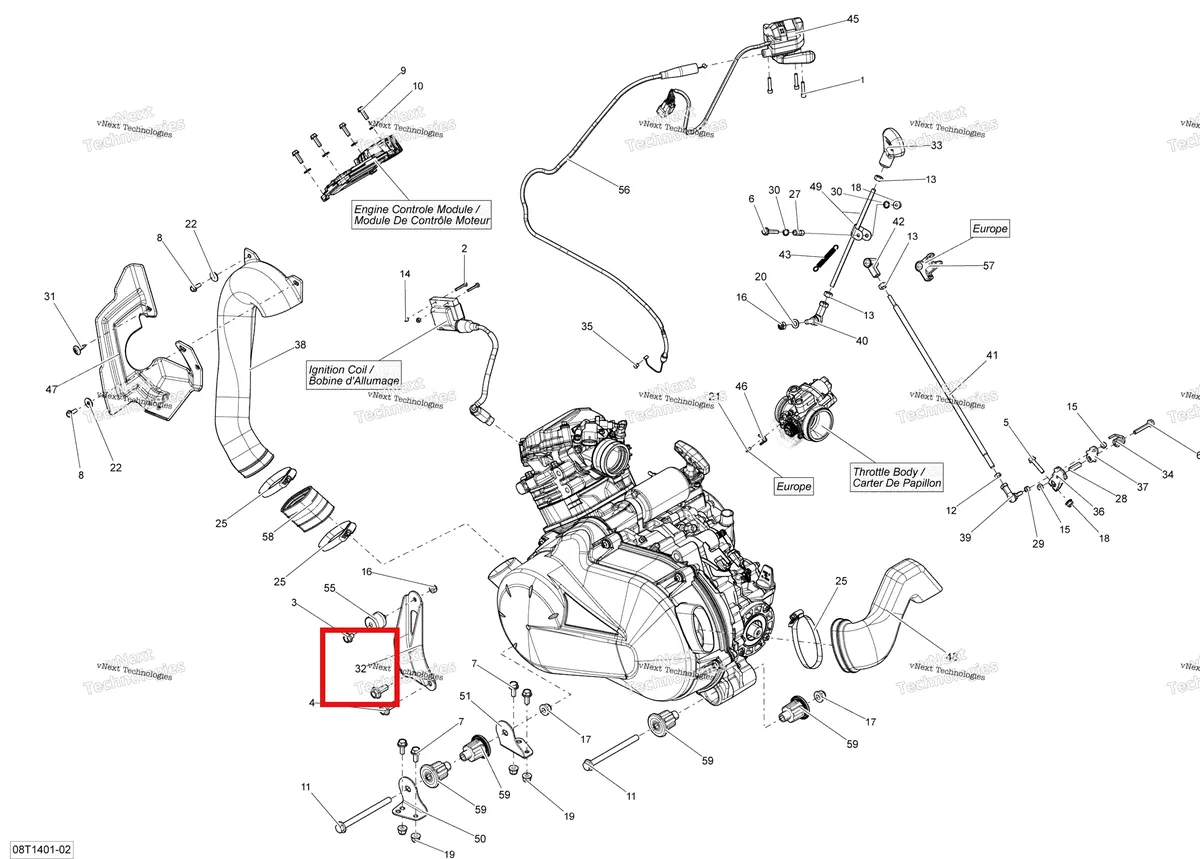 Деталь 707000224 на схеме узла 2014 Can-Am OUTLANDER 400 EFI, STD, XT Engine