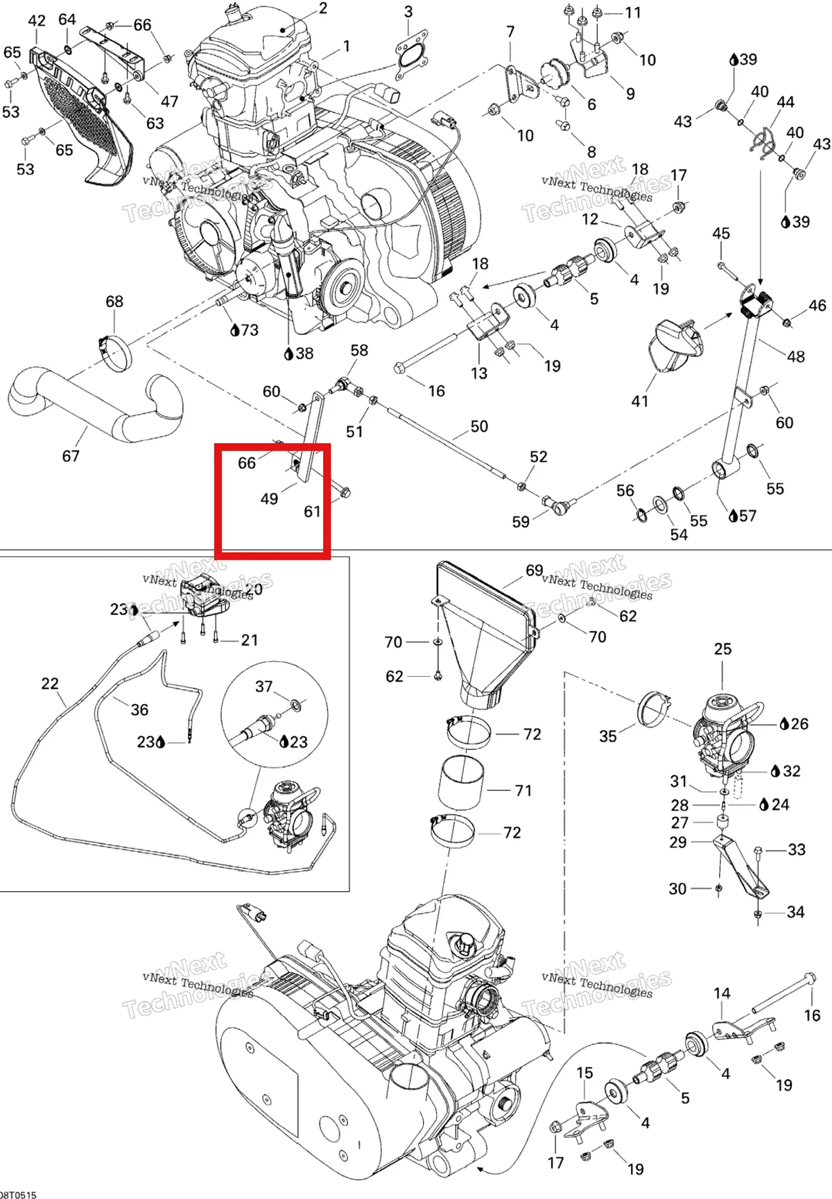 Деталь 707000338 на схеме узла 2005 Can-Am Traxter Max CVT 650 Engine And Engine Support