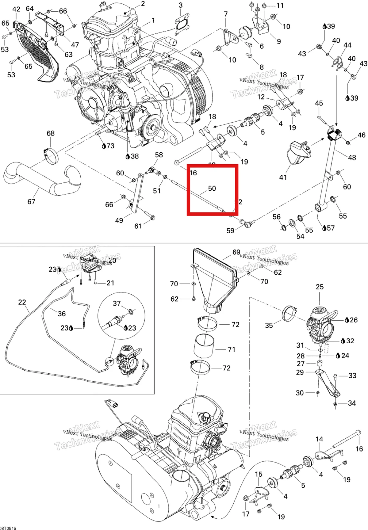 Деталь 707000343 на схеме узла 2005 Can-Am Traxter Max CVT 650 Engine And Engine Support