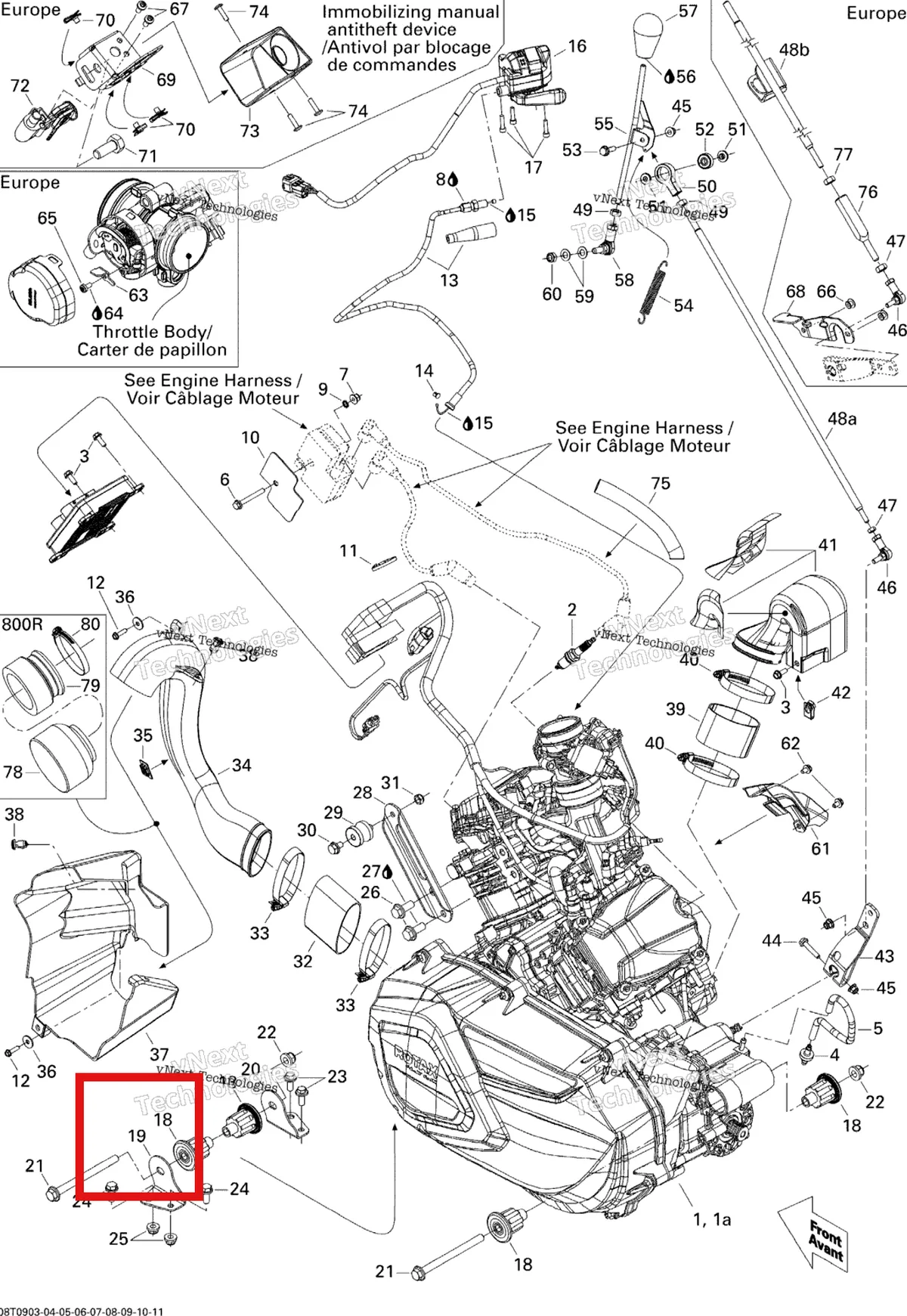 Деталь 707000364 (Двигатель кронштейн чёрный Can-Am Outlander MAX 800 XT (2008) (707000364)) на схеме узла 2009 Can-Am Outlander 800R EFI XT Engine And Engine Support