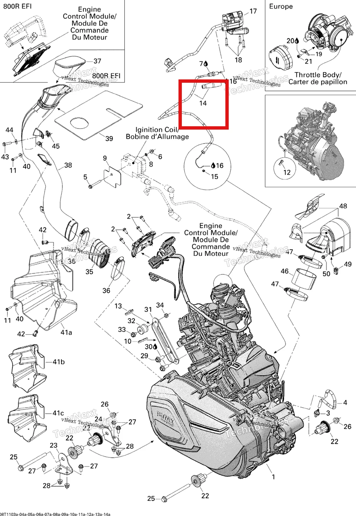 Деталь 707000393 на схеме узла 2011 Can-Am Outlander Max 500 EFI Engine 1