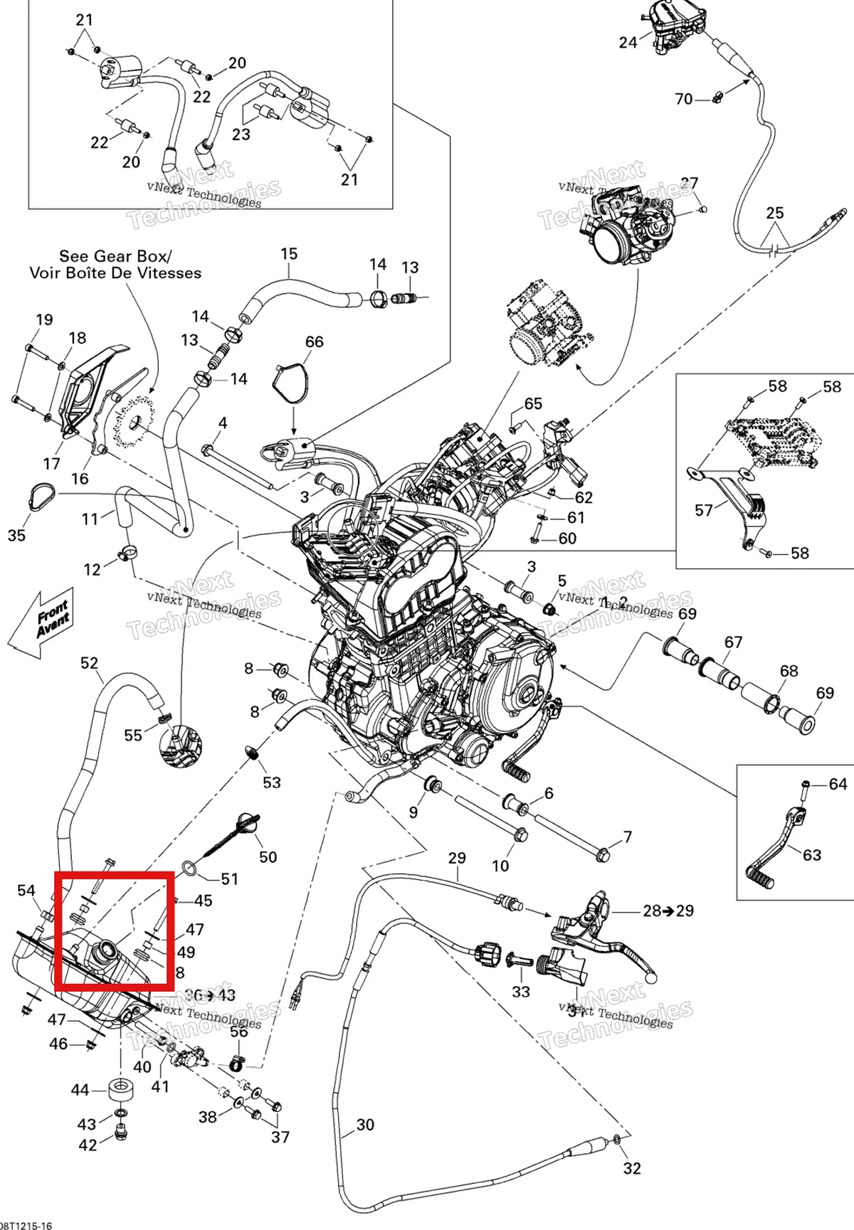 Деталь 707000425 на схеме узла 2014 Can-Am DS 450EFI STD Engine And Engine Support