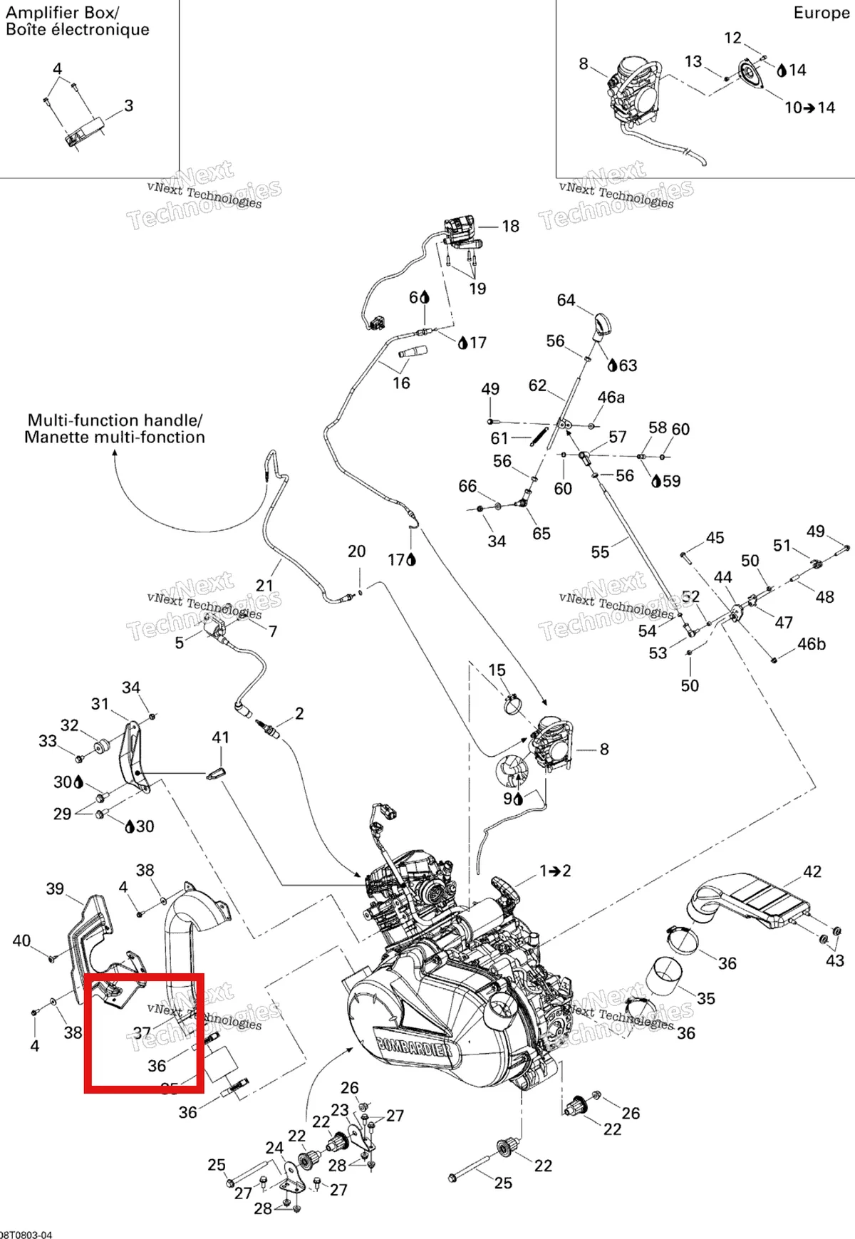 Деталь 707000436 на схеме узла 2008 Can-Am Outlander MAX 400 STD Engine And Engine Support