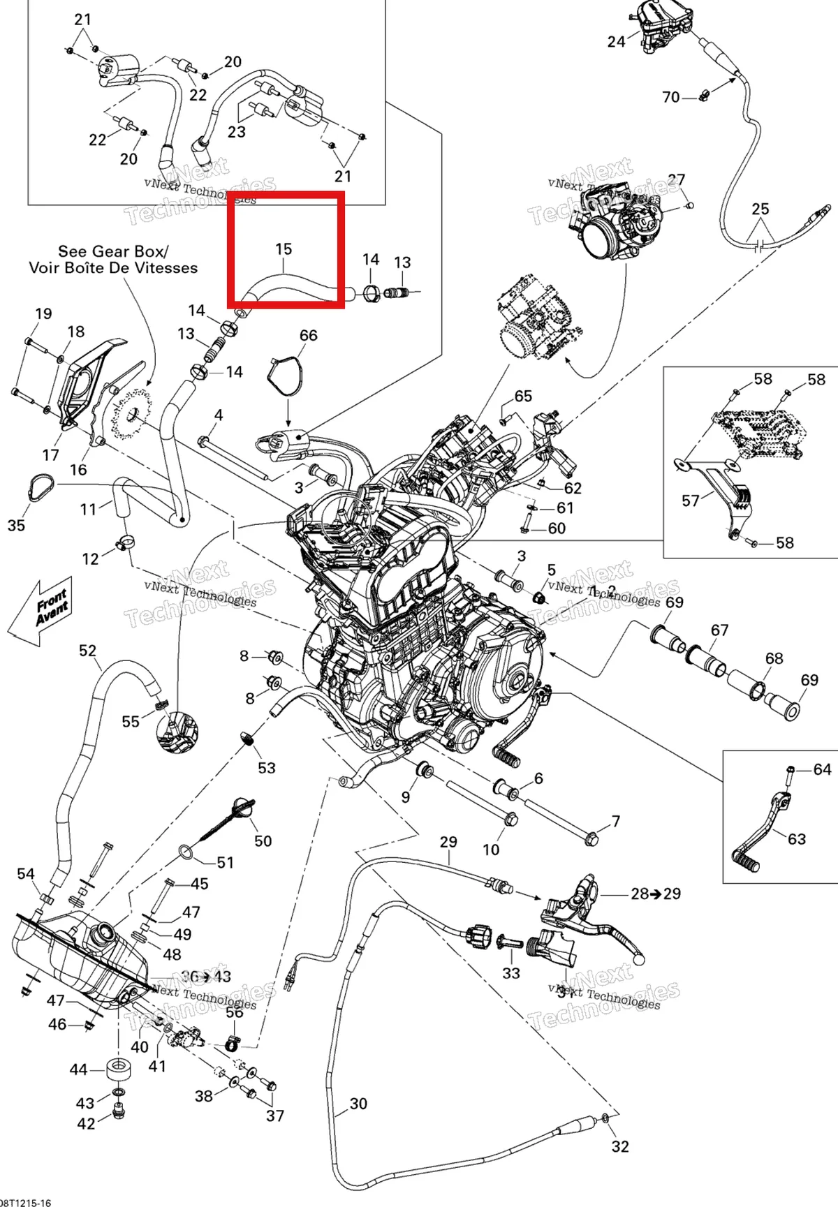 Деталь 707000537 на схеме узла 2015 Can-Am DS 450EFI STD Engine And Engine Support