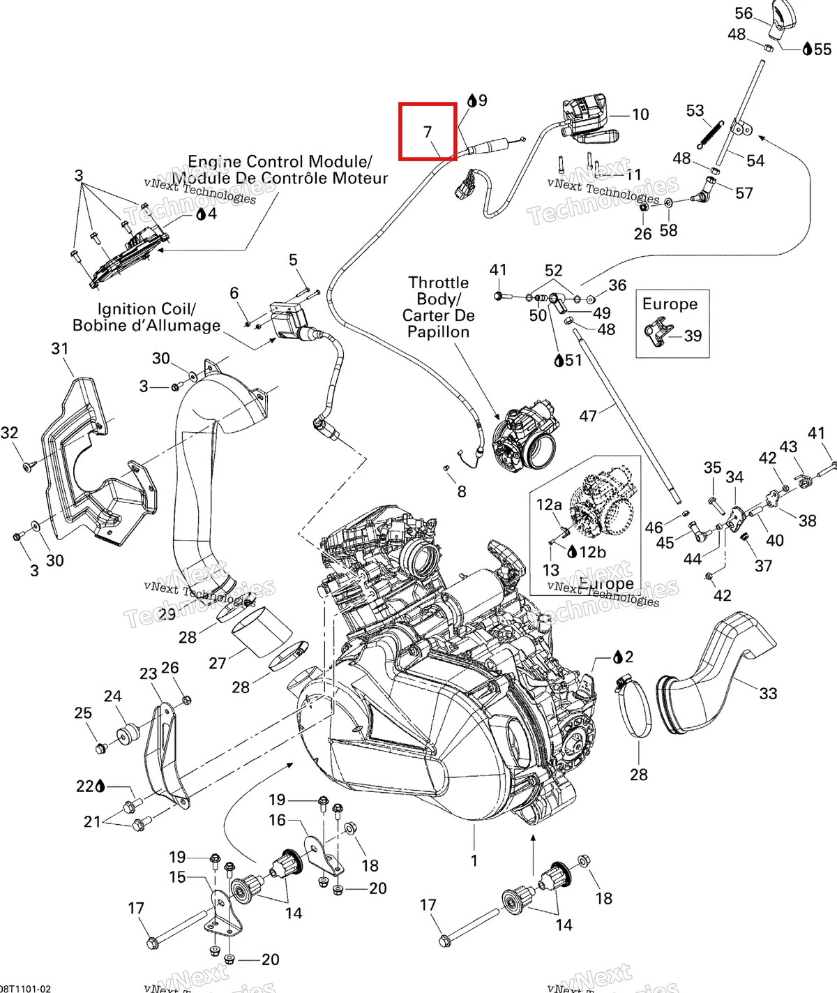 Деталь 707000539 на схеме узла 2011 Can-Am Outlander 400 EFI Engine And Engine Support