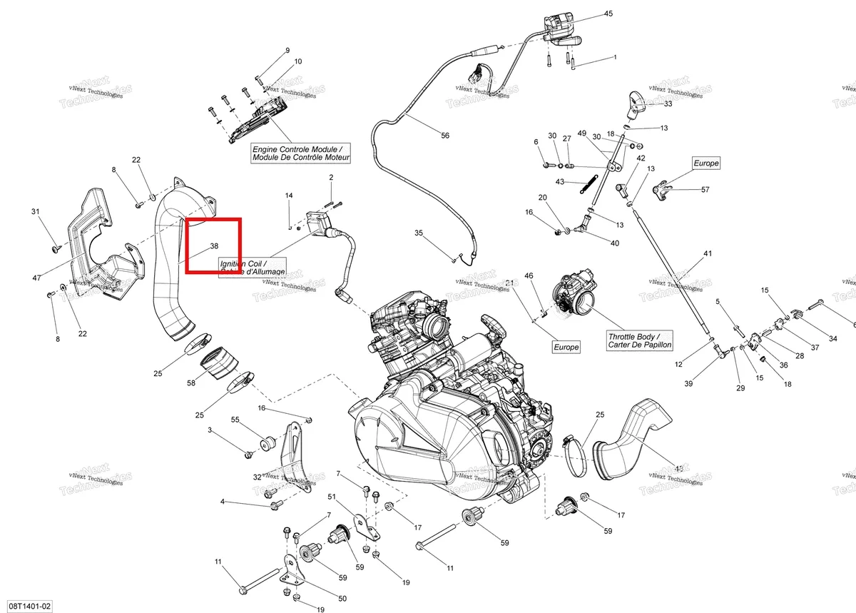 Деталь 707000540 на схеме узла 2014 Can-Am OUTLANDER 400 EFI, STD, XT Engine