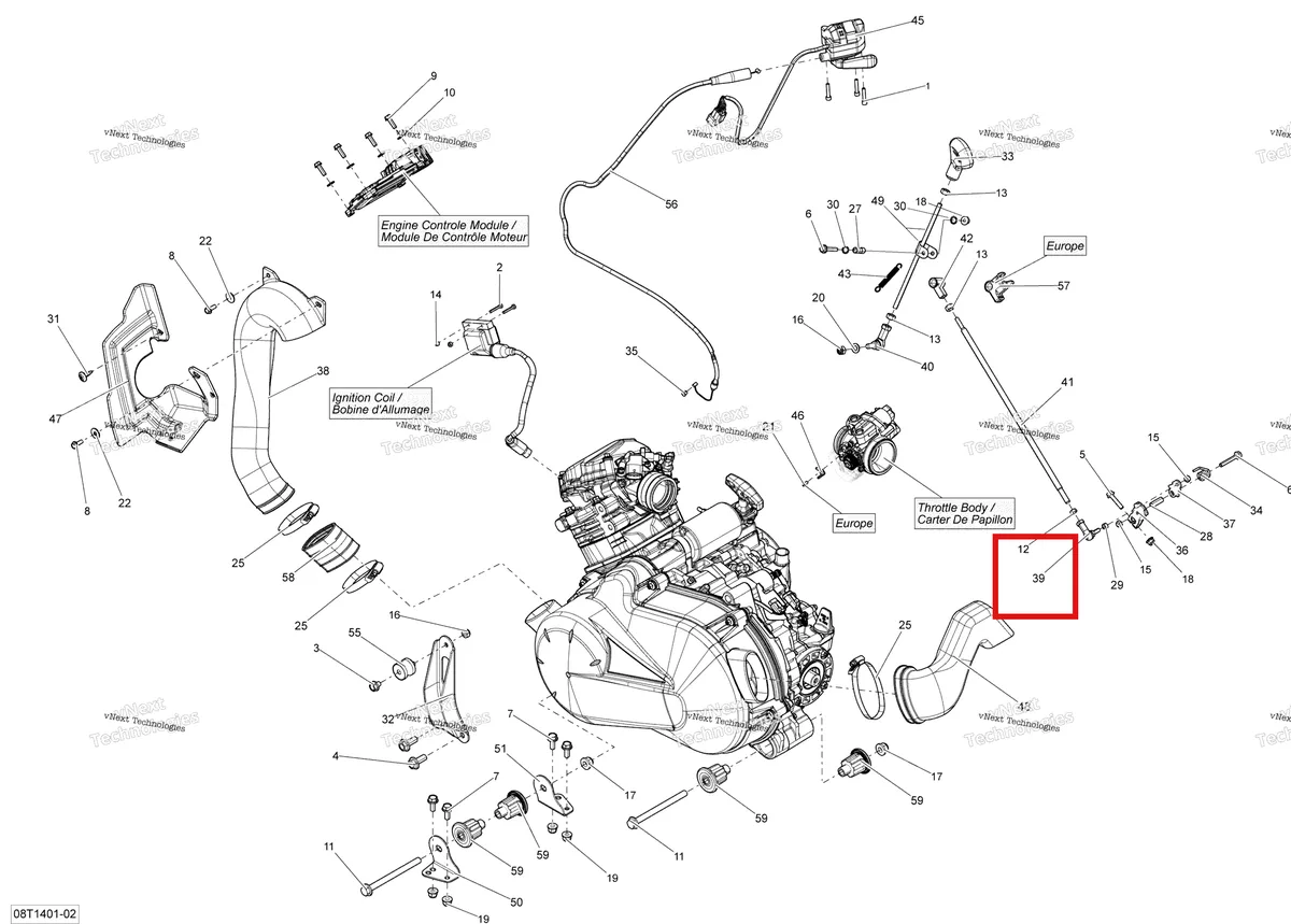 Деталь 707000545 на схеме узла 2014 Can-Am OUTLANDER 400 EFI, STD, XT Engine
