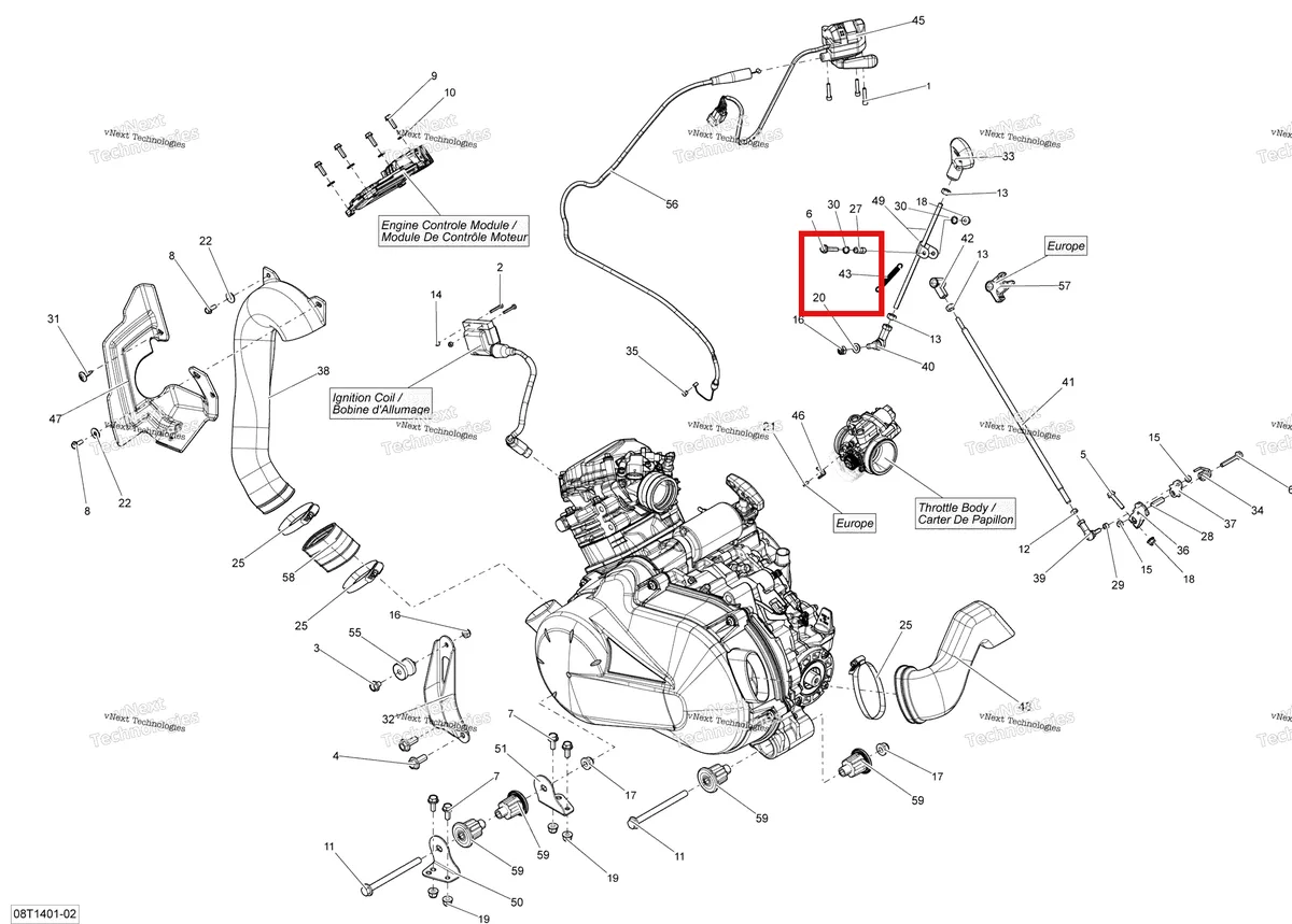 Деталь 707000569 на схеме узла 2014 Can-Am OUTLANDER 400 EFI, STD, XT Engine