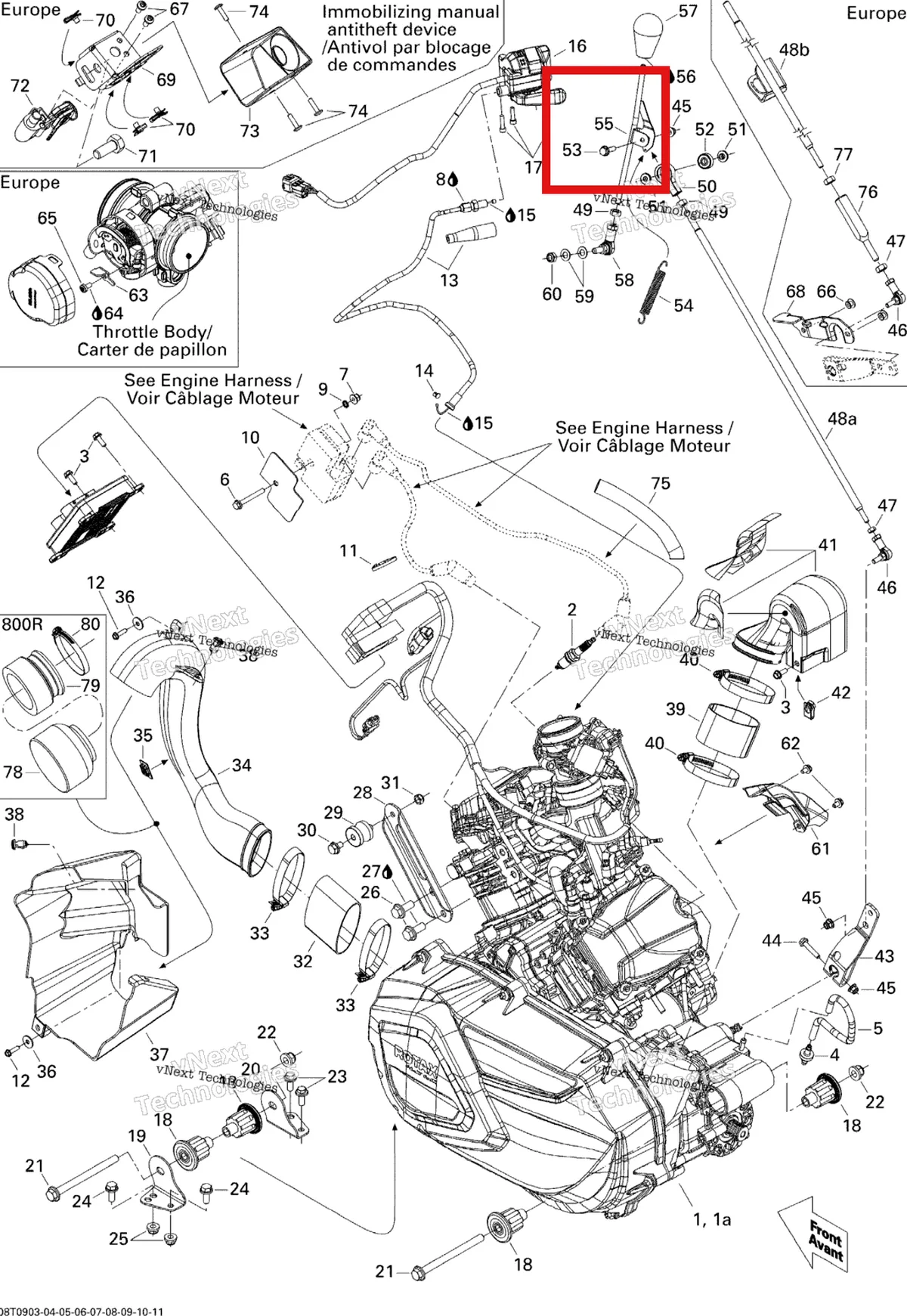 Деталь 707000578 на схеме узла 2009 Can-Am Outlander 800R EFI XT Engine And Engine Support