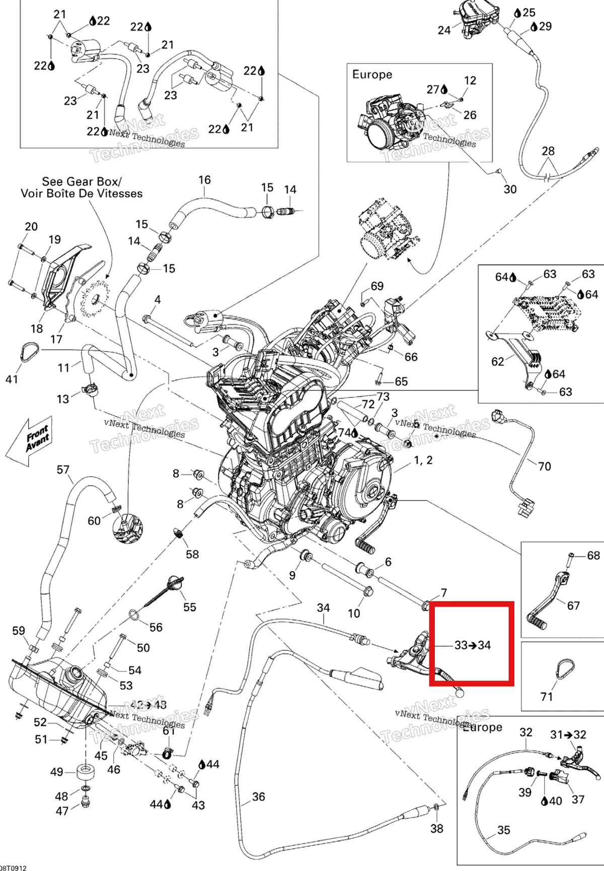 Деталь 707000605 на схеме узла 2009 Can-Am DS 450 EFI Engine