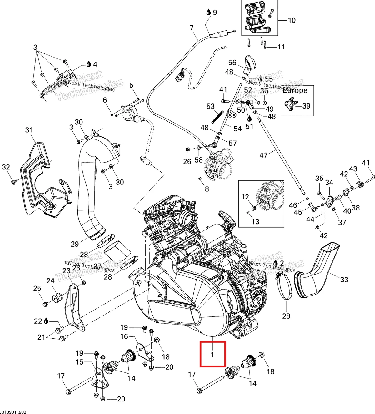 Деталь 707000637 на схеме узла 2009 Can-Am Outlander Max 400 EFI Engine And Engine Support