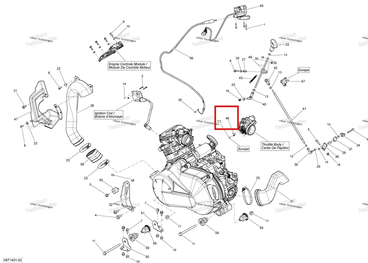 Деталь 707000658 на схеме узла 2014 Can-Am OUTLANDER 400 EFI, STD, XT Engine