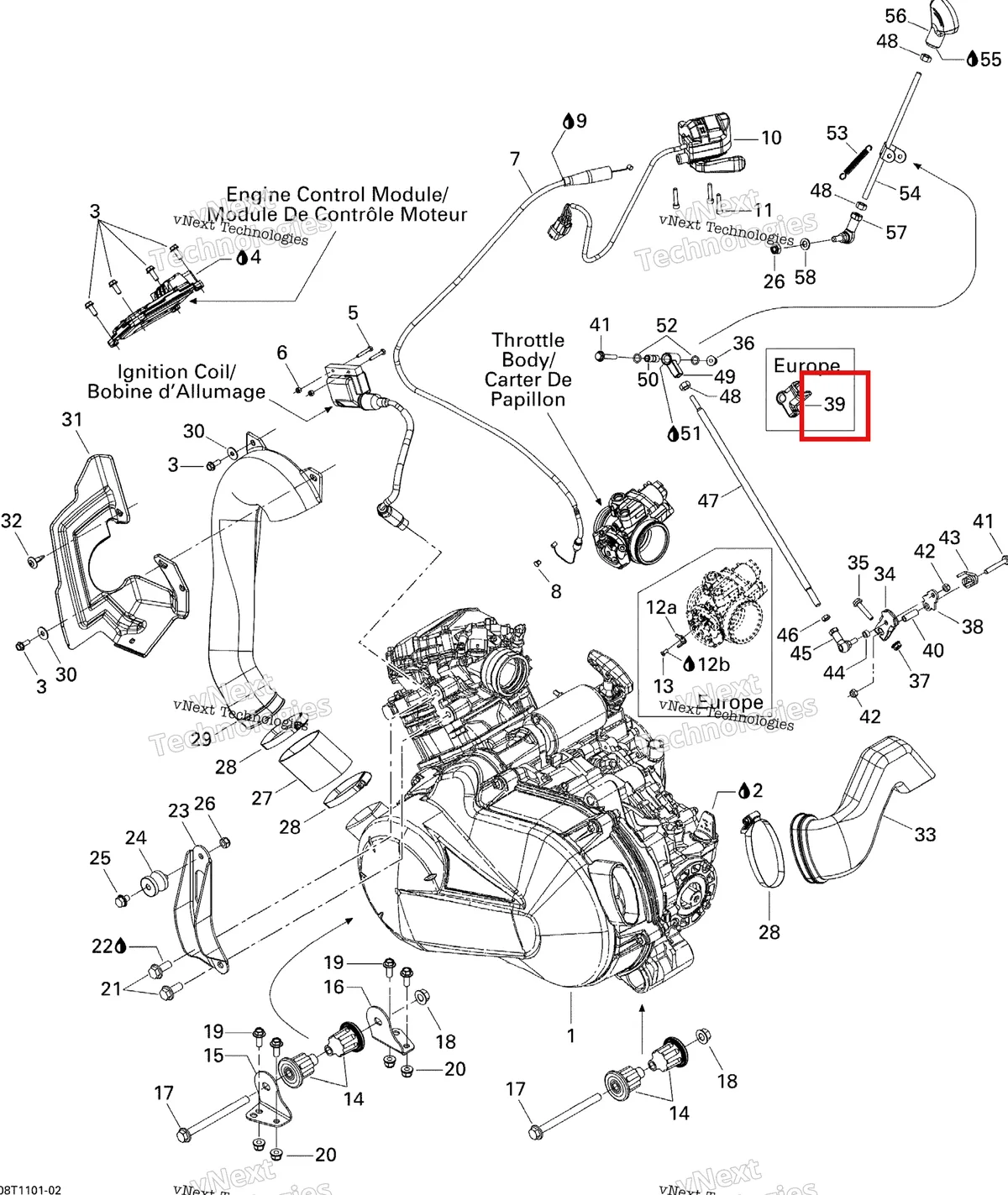 Деталь 707000676 на схеме узла 2011 Can-Am Outlander 400 EFI Engine And Engine Support