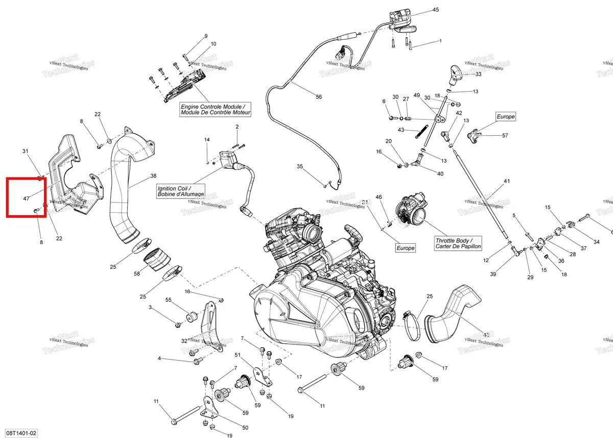 Деталь 707000697 на схеме узла 2014 Can-Am OUTLANDER 400 EFI, STD, XT Engine