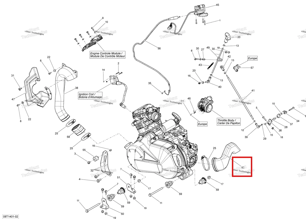 Деталь 707000718 на схеме узла 2014 Can-Am OUTLANDER 400 EFI, STD, XT Engine