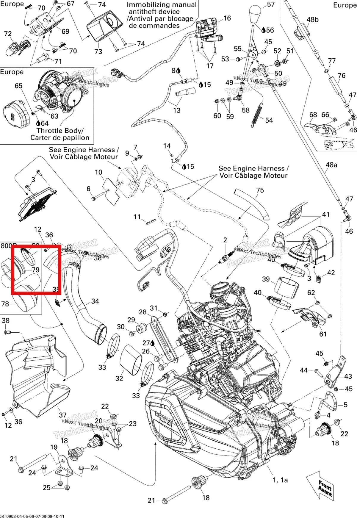 Деталь 707000735 на схеме узла 2009 Can-Am Outlander 800R EFI XT Engine And Engine Support