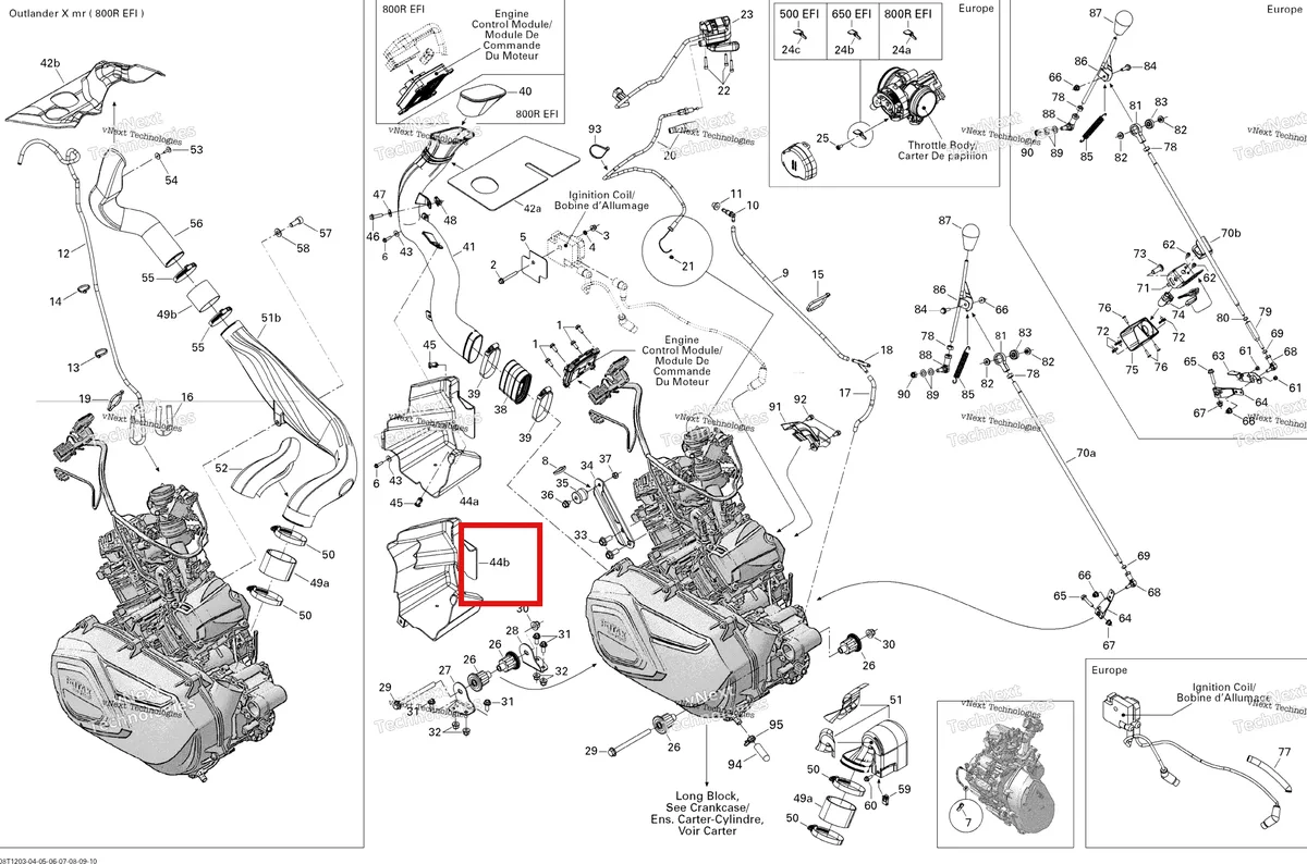 Деталь 707000780 на схеме узла 2012 Can-Am Renagade 500EFI STD Engine