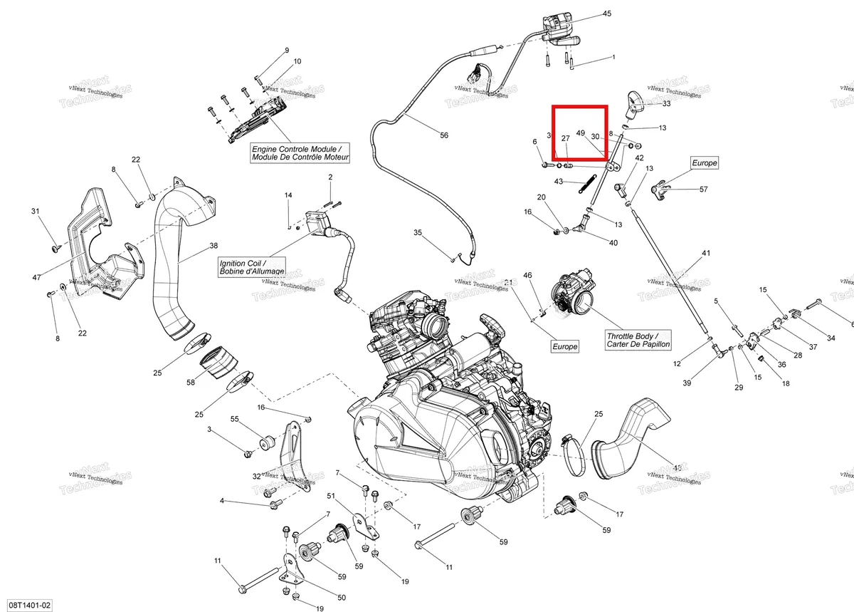 Деталь 707000786 на схеме узла 2014 Can-Am OUTLANDER 400 EFI, STD, XT Engine