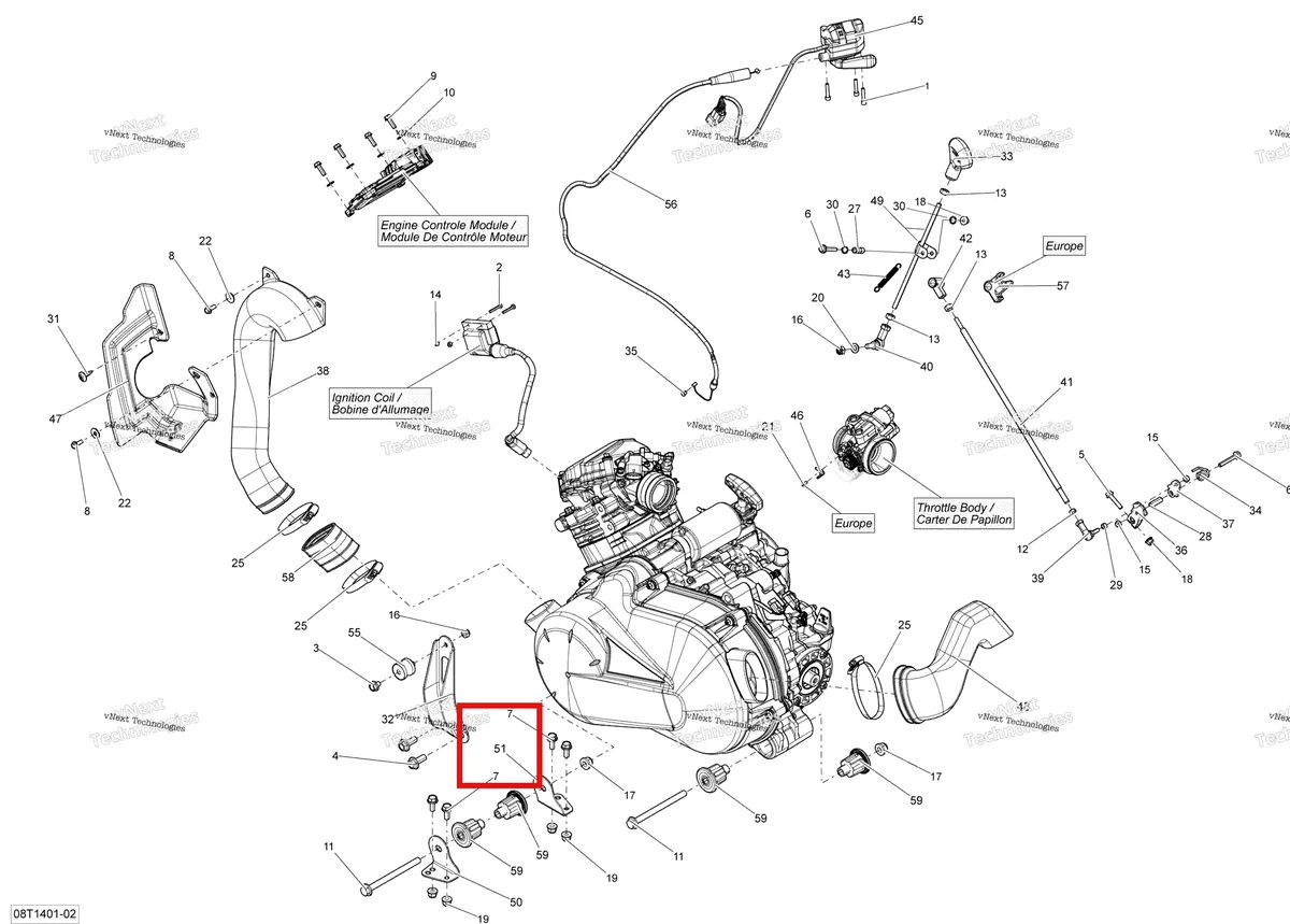 Деталь 707000803 на схеме узла 2014 Can-Am OUTLANDER 400 EFI, STD, XT Engine