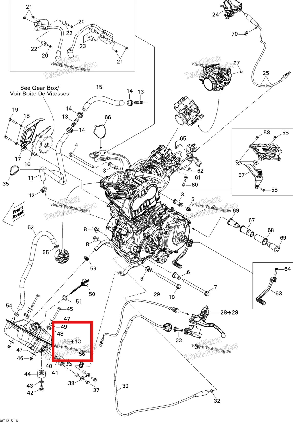 Деталь 707000806 на схеме узла 2015 Can-Am DS 450EFI STD Engine And Engine Support