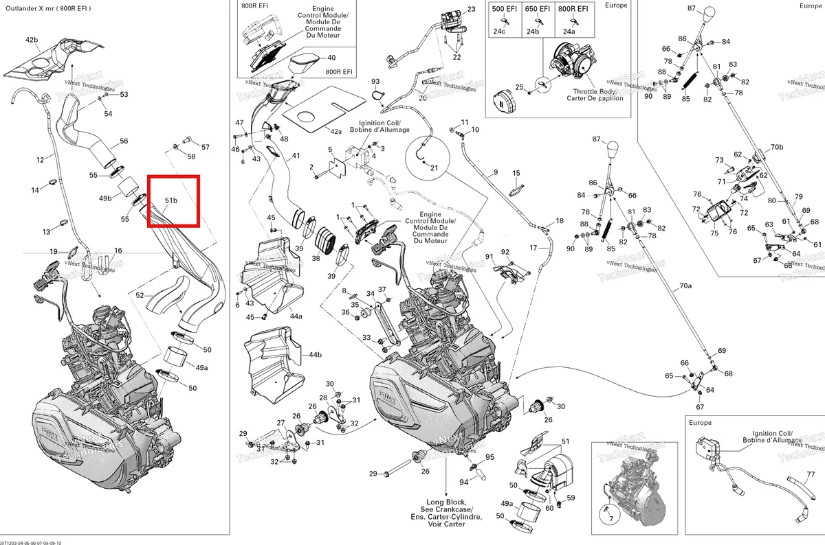 Деталь 707000870 на схеме узла 2012 Can-Am Outlander 800REFI Xmr Engine