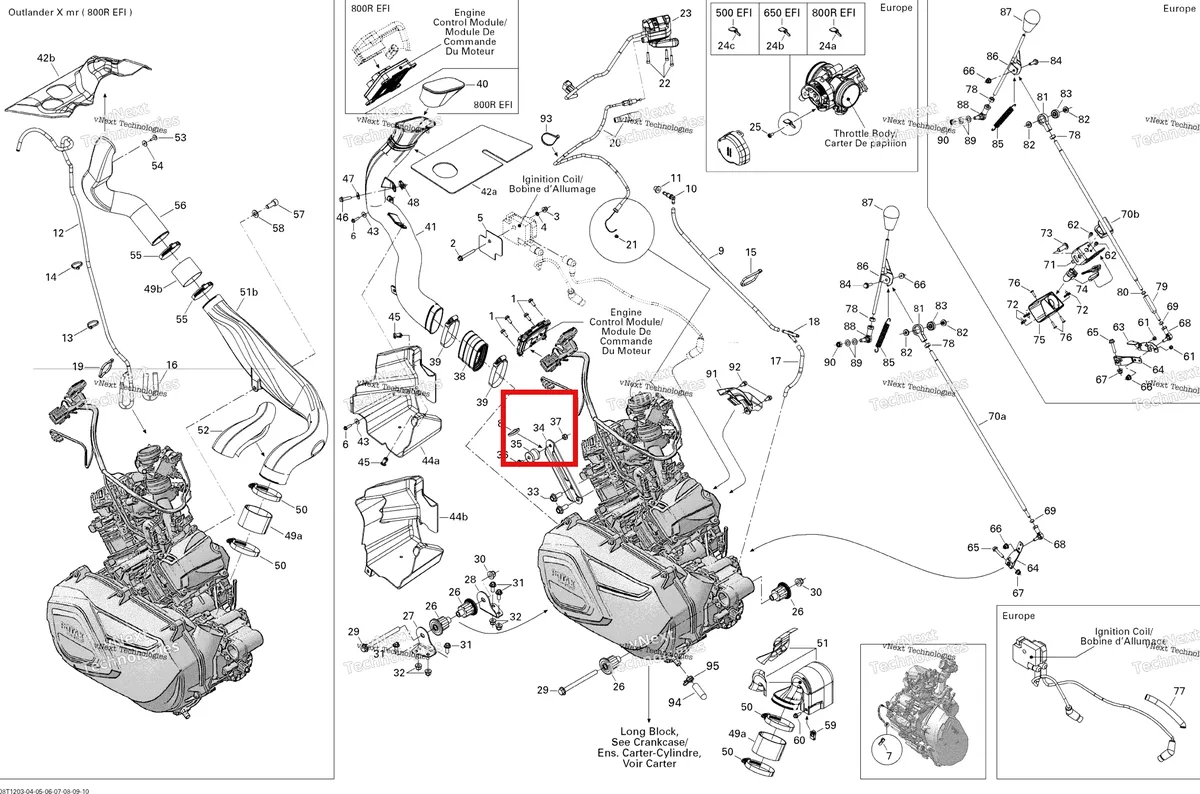 Деталь 707000883 на схеме узла 2012 Can-Am Outlander 800REFI Xmr Engine