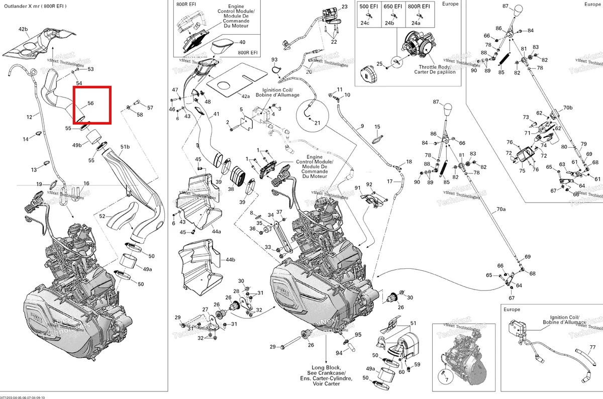 Деталь 707000900 на схеме узла 2012 Can-Am Outlander 800REFI Xmr Engine