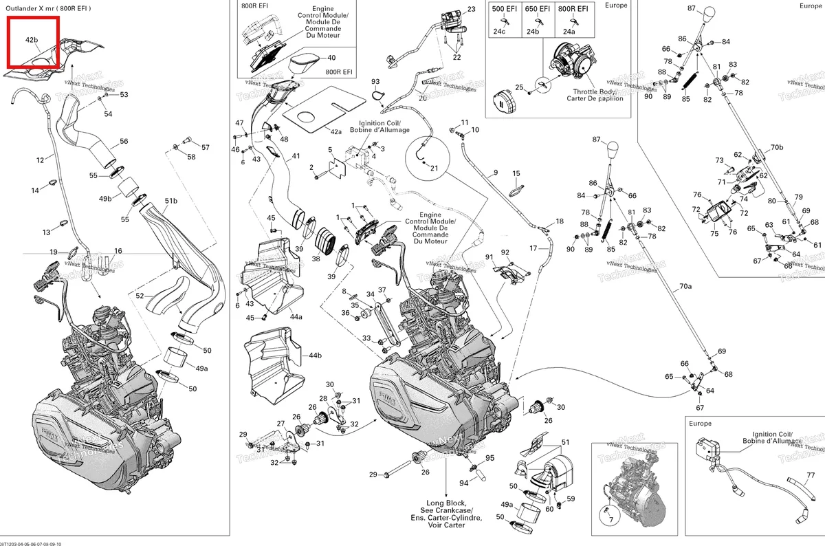 Деталь 707000925 на схеме узла 2012 Can-Am Outlander 800REFI Xmr Engine