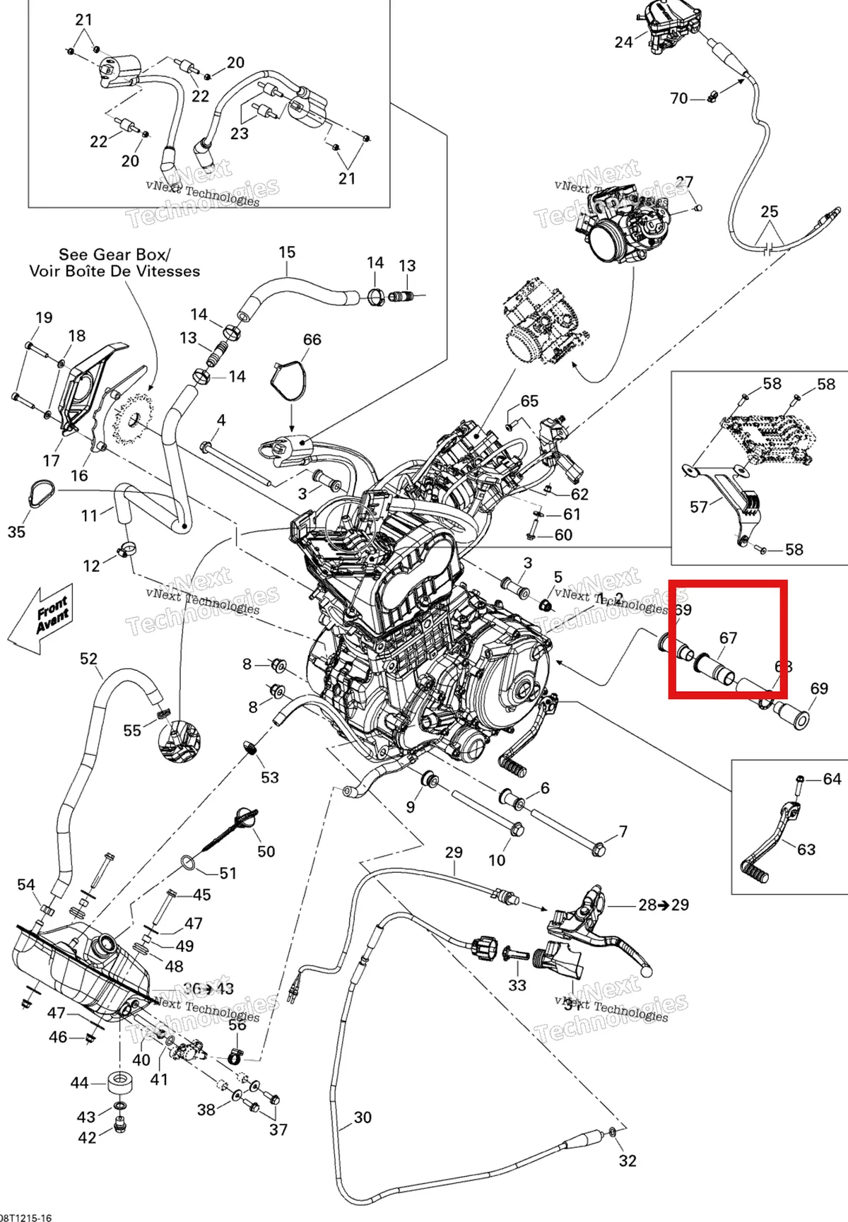 Деталь 707000947 на схеме узла 2015 Can-Am DS 450EFI STD Engine And Engine Support
