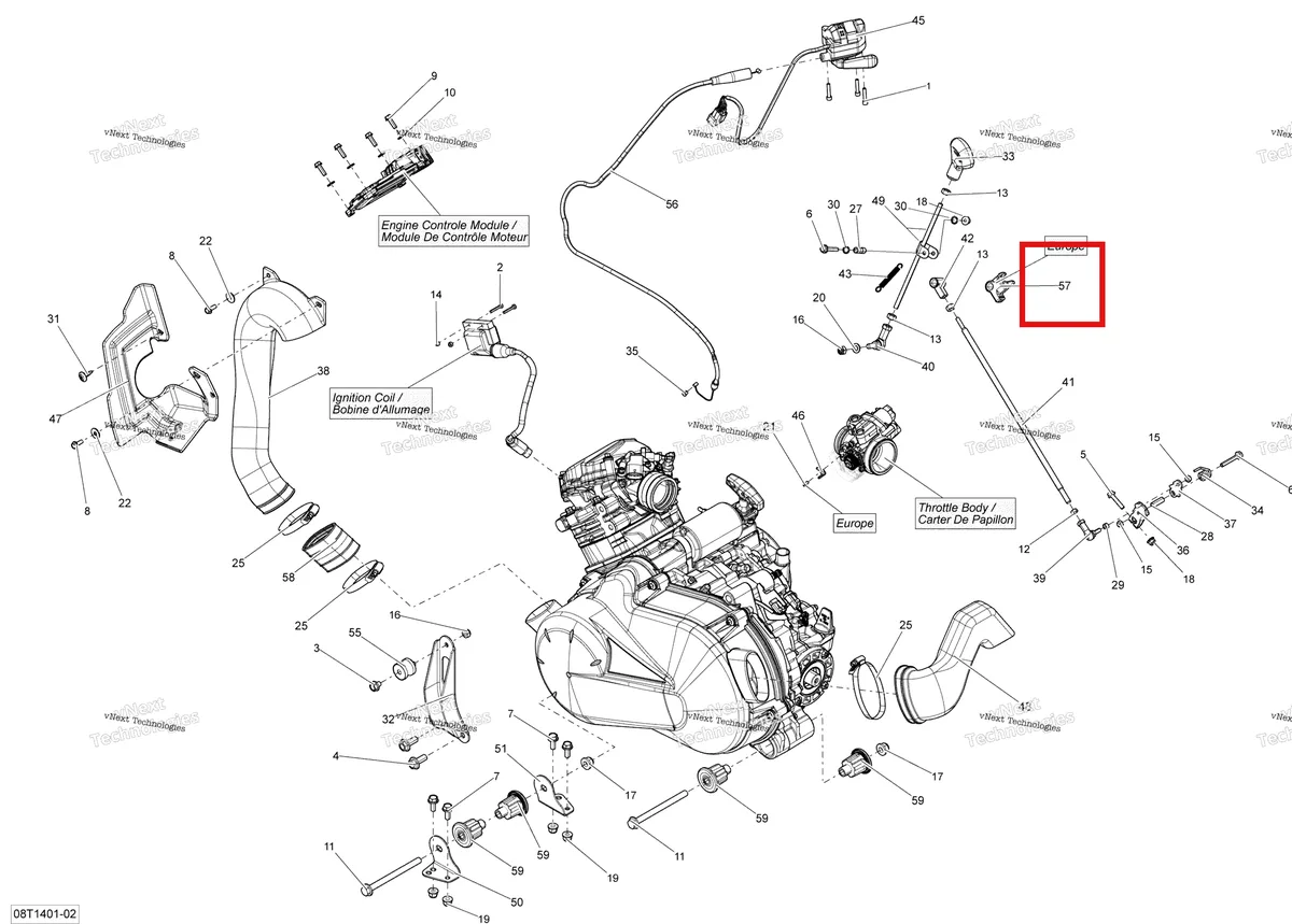 Деталь 707000977 на схеме узла 2014 Can-Am OUTLANDER 400 EFI, STD, XT Engine