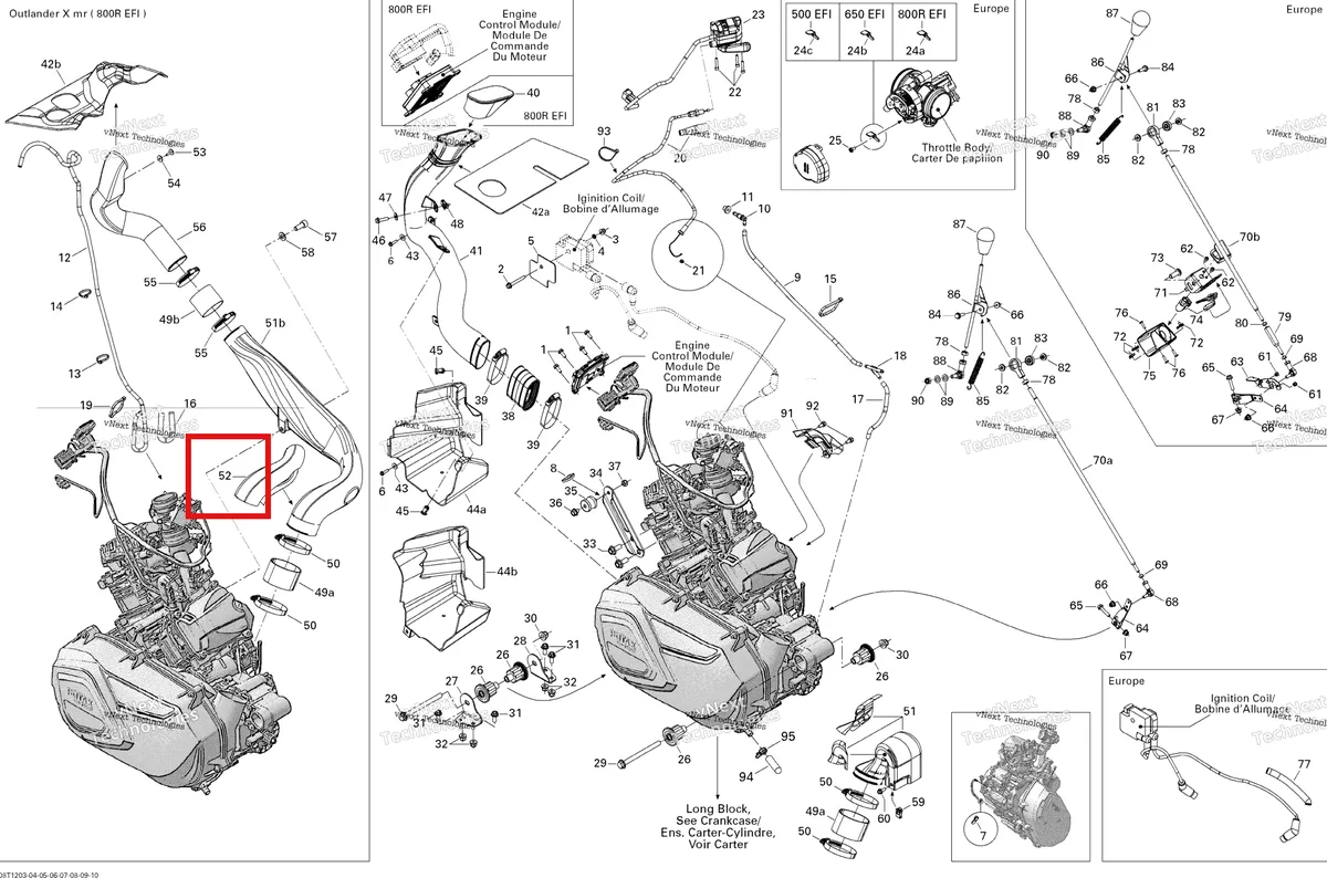 Деталь 707000984 на схеме узла 2012 Can-Am Outlander 800REFI Xmr Engine