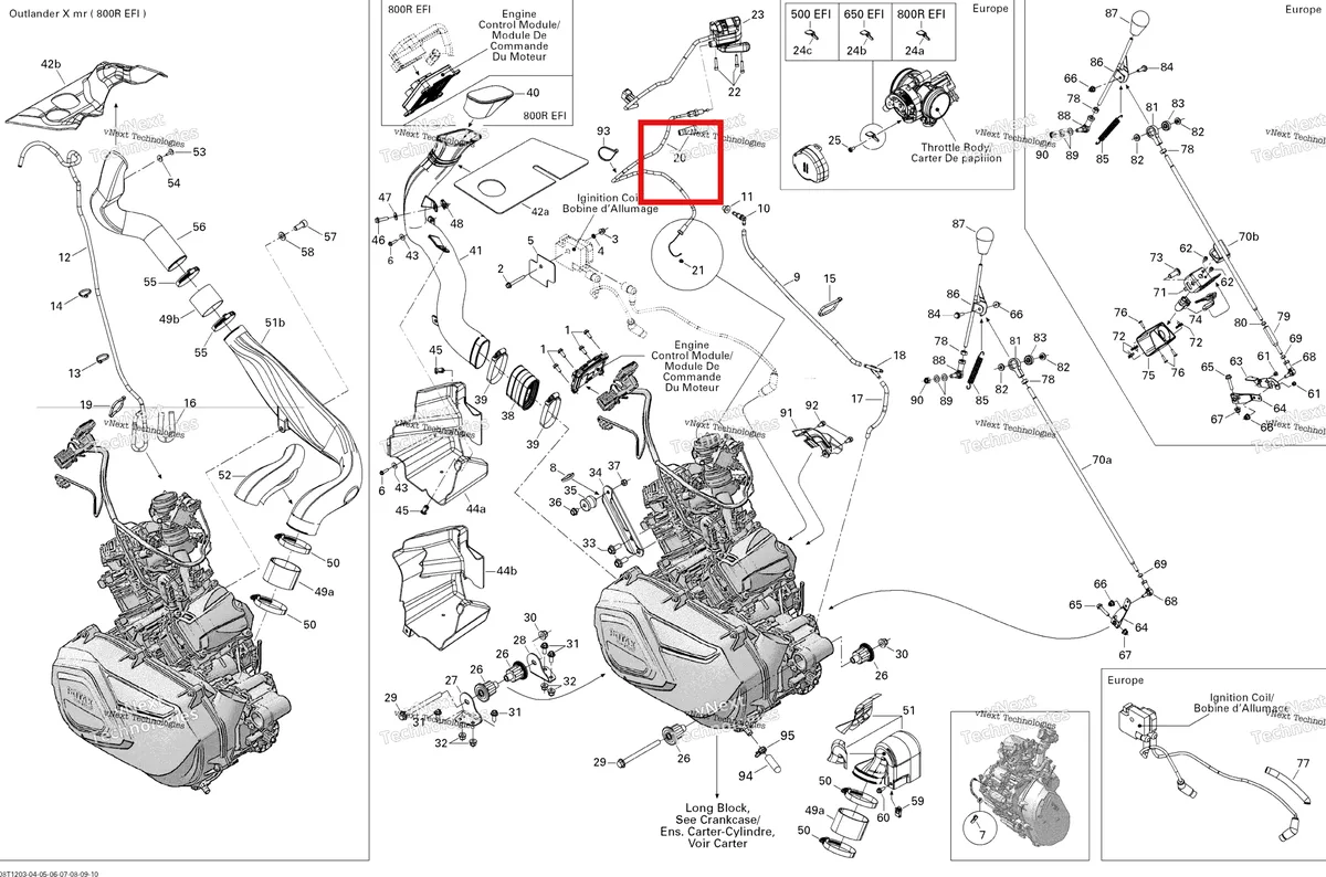 Деталь 707001018 на схеме узла 2012 Can-Am Outlander 800REFI Xmr Engine