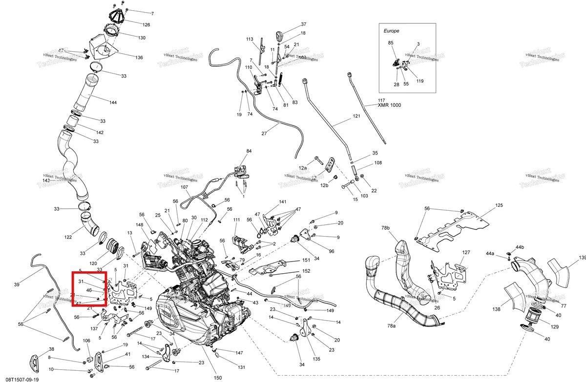 Деталь 707001212 на схеме узла 2015 Can-Am OUTLANDER 650 EFI XMR Engine And Engine Support