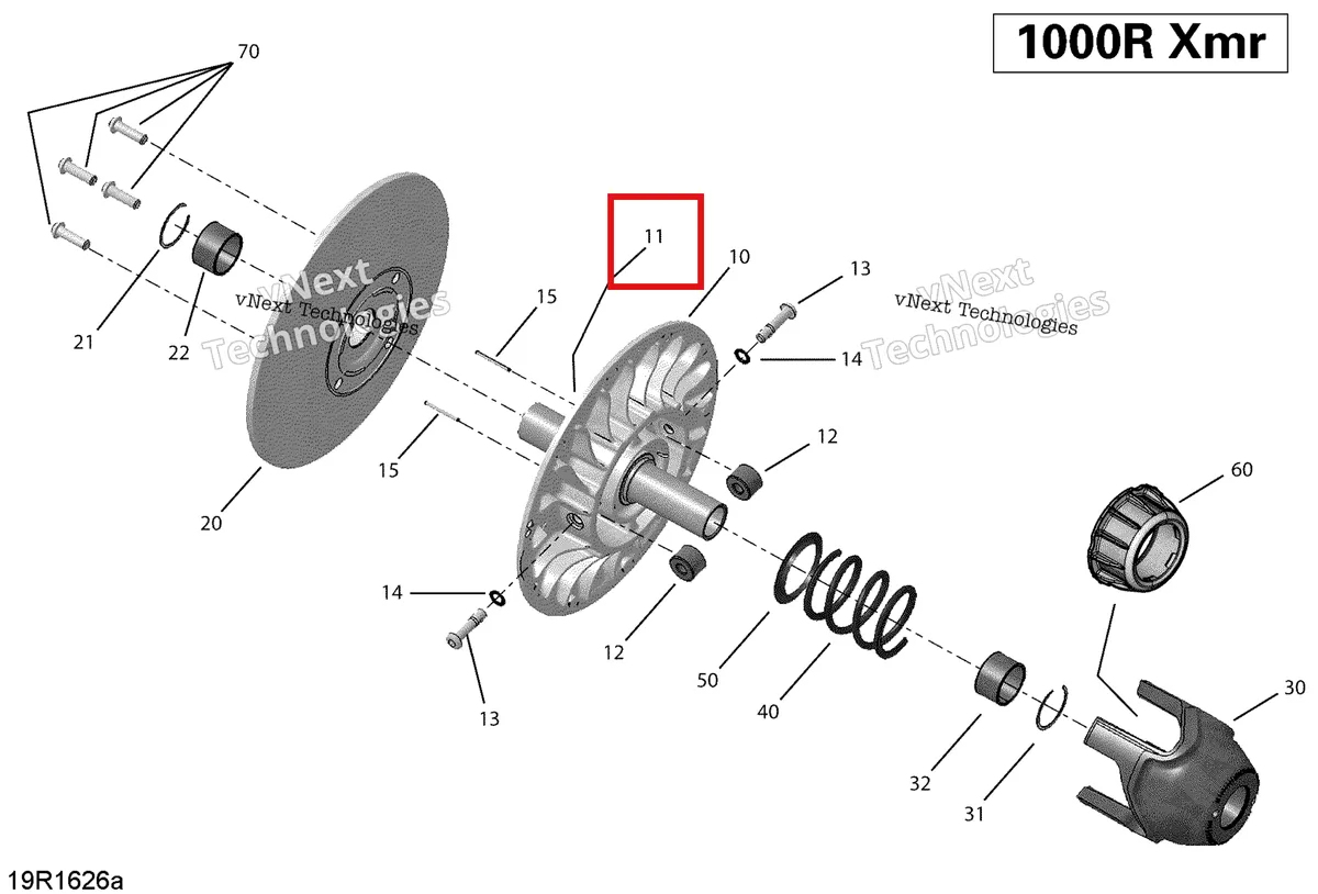 Деталь 707001648 на схеме узла 2018 Can-Am MAVERICK Transmission, Driven Pulley - Xmr