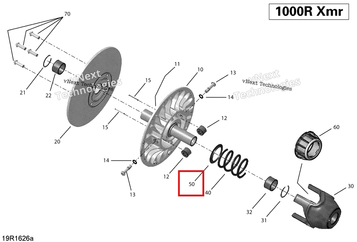 Деталь 707001650 на схеме узла 2018 Can-Am MAVERICK Transmission, Driven Pulley - Xmr