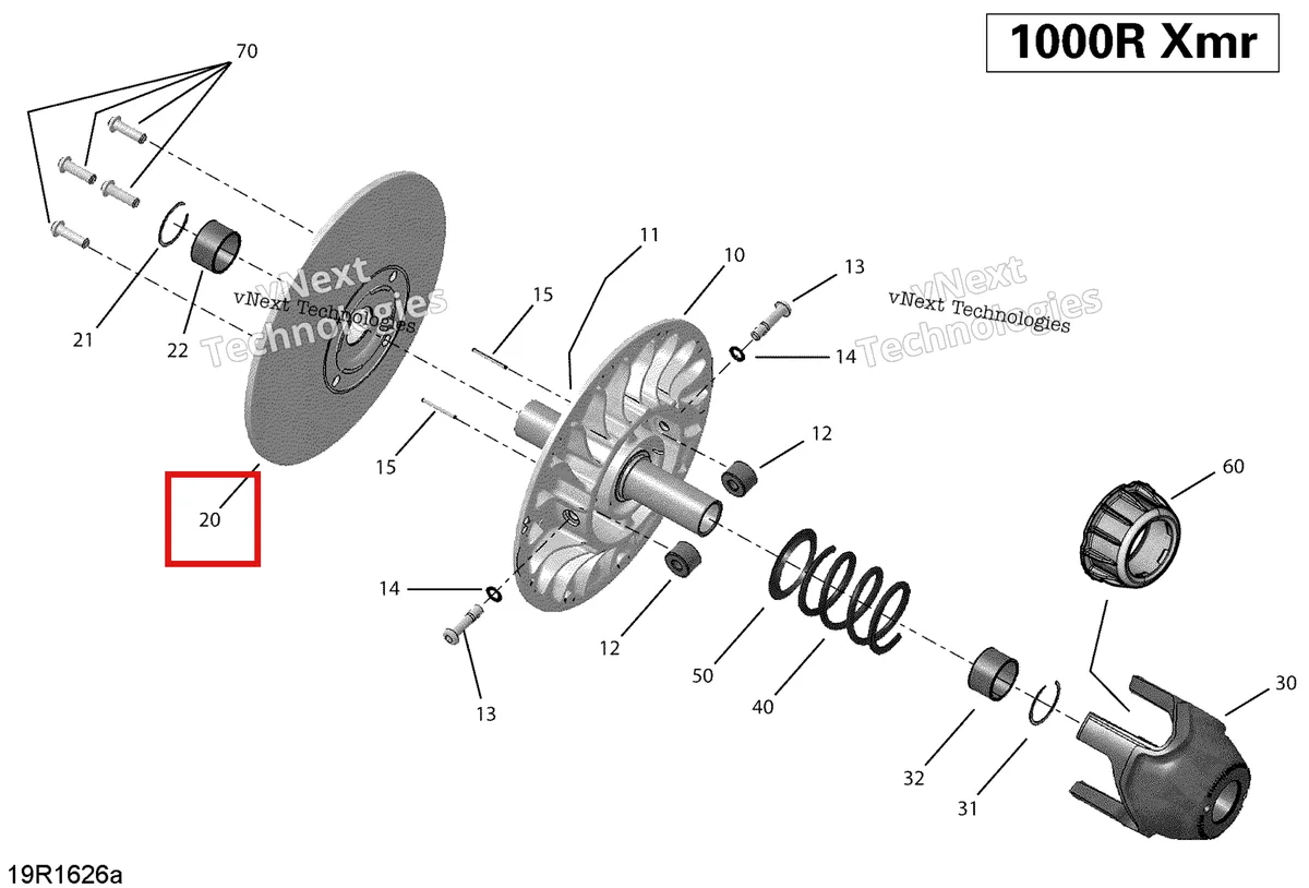 Деталь 707001770 на схеме узла 2018 Can-Am MAVERICK Transmission, Driven Pulley - Xmr