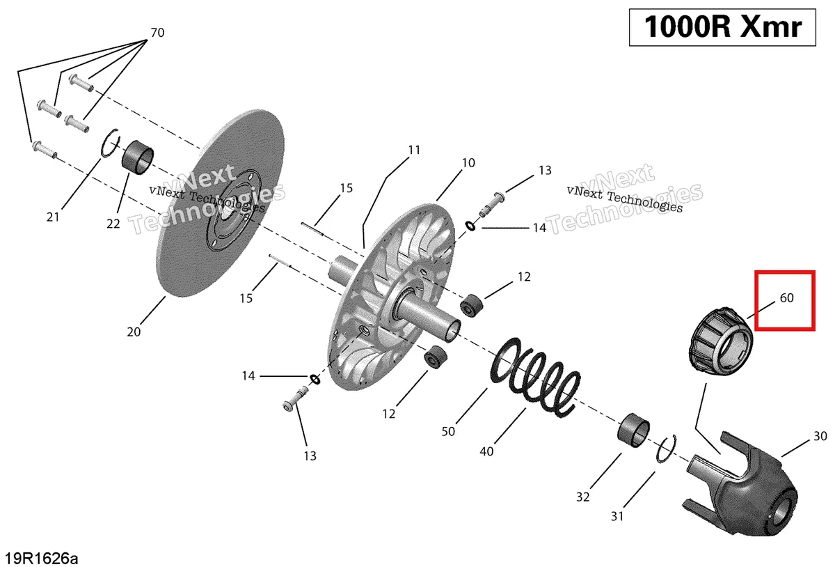 Деталь 707001777 на схеме узла 2018 Can-Am MAVERICK Transmission, Driven Pulley - Xmr
