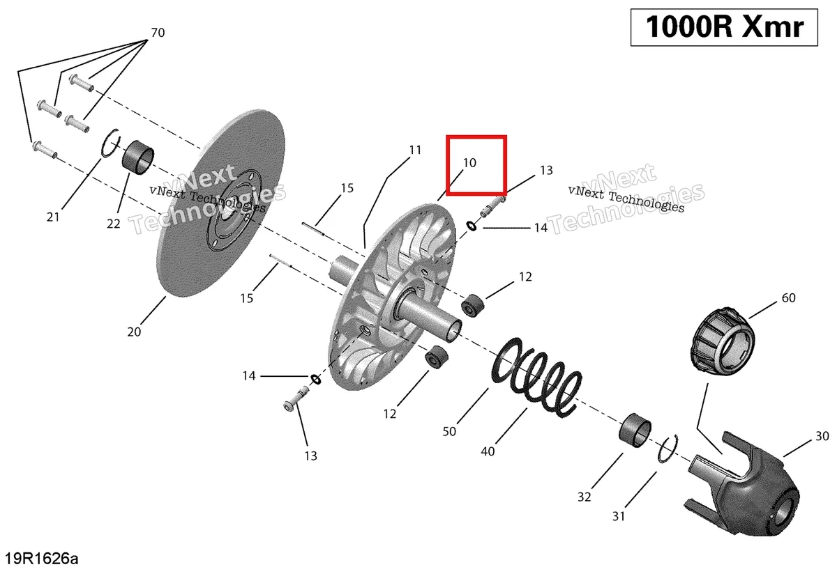 Деталь 707001812 на схеме узла 2018 Can-Am MAVERICK Transmission, Driven Pulley - Xmr
